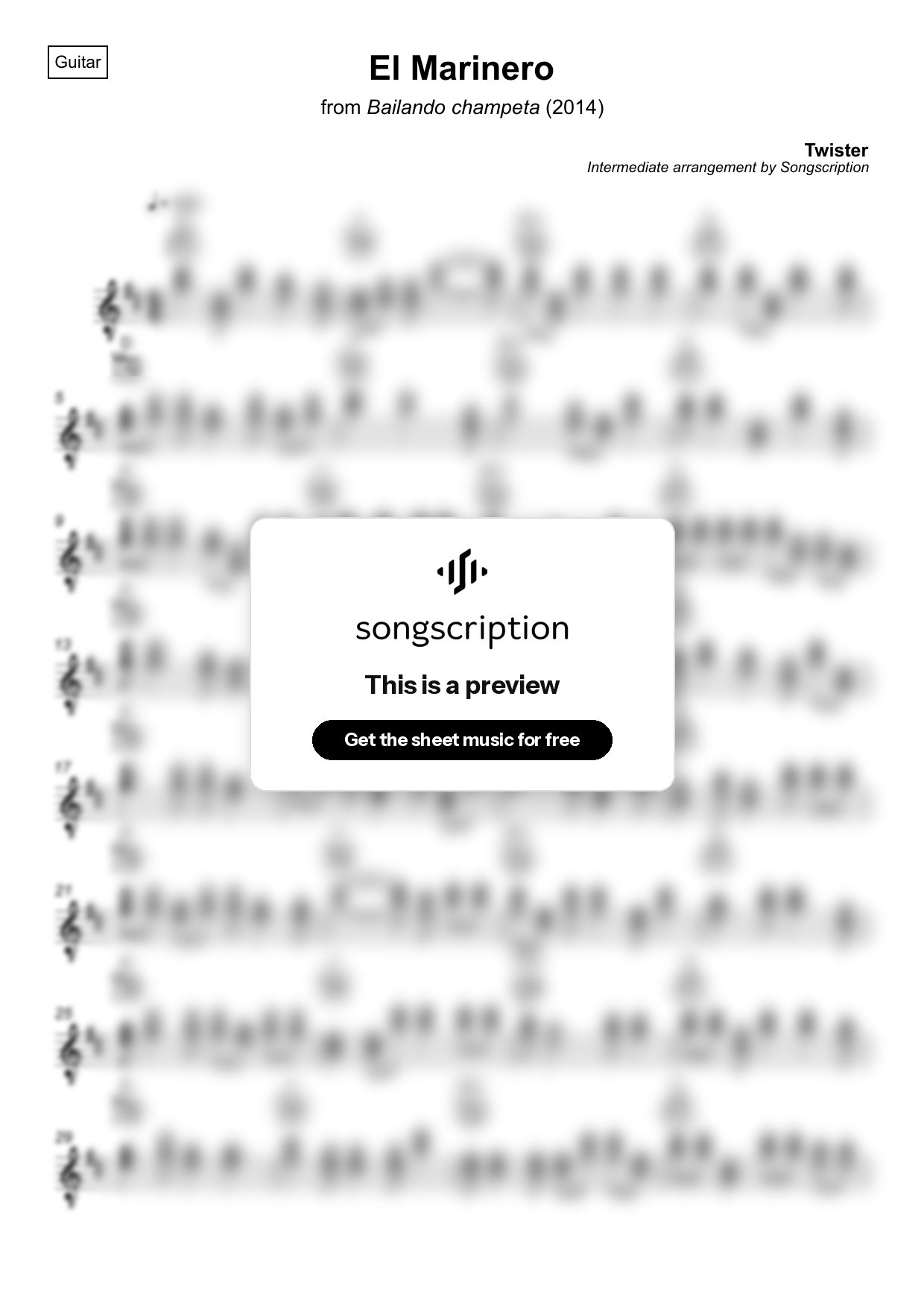 Intermediate Acoustic Guitar Sheet Music for "El Marinero" by Twister