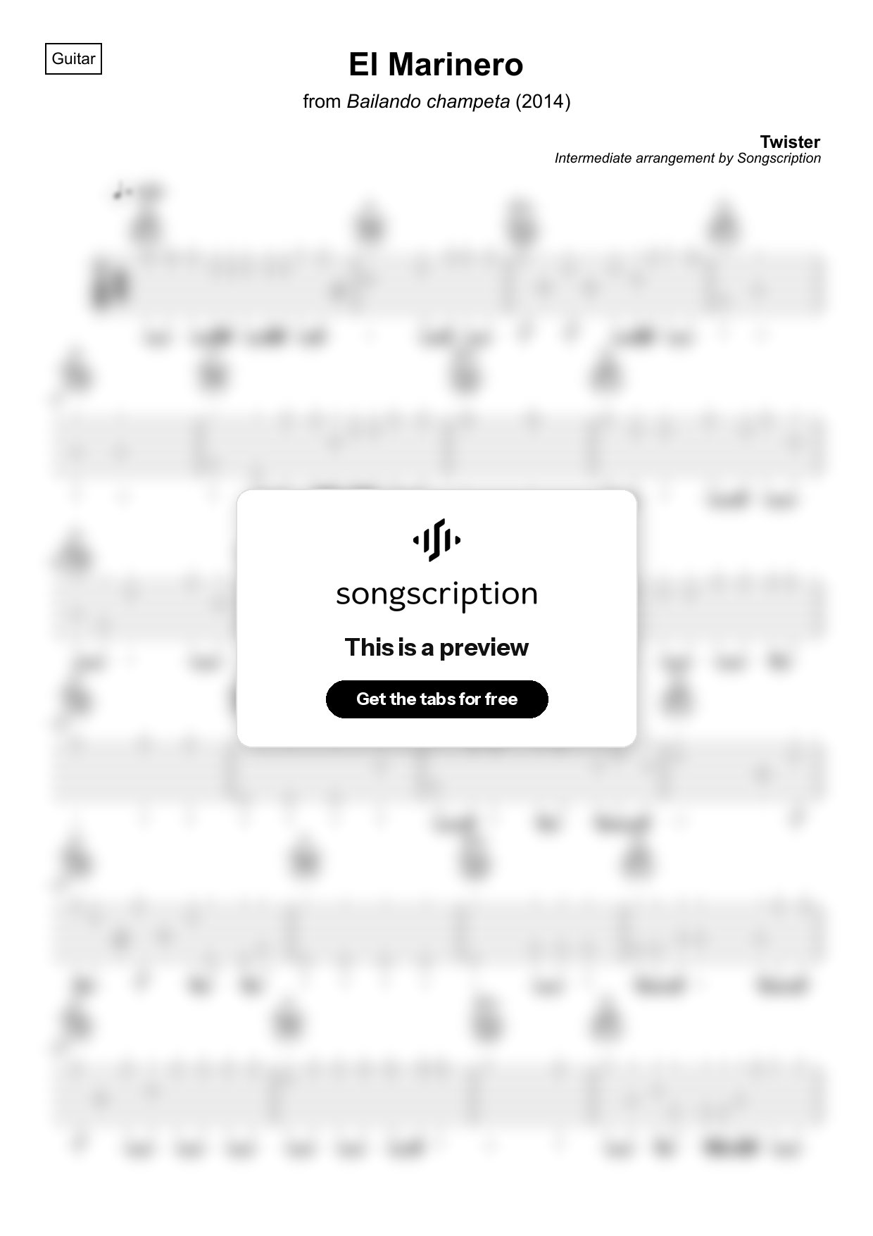 Intermediate Acoustic Guitar Tabs for "El Marinero" by Twister