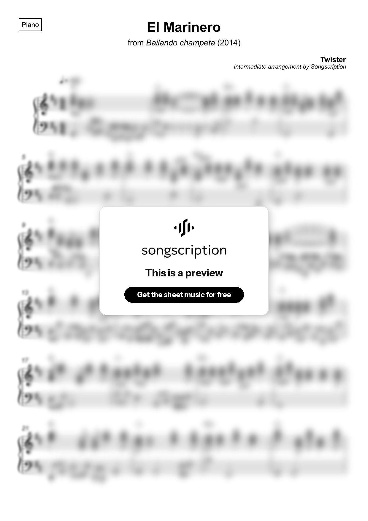 Intermediate Piano Sheet Music for "El Marinero" by Twister