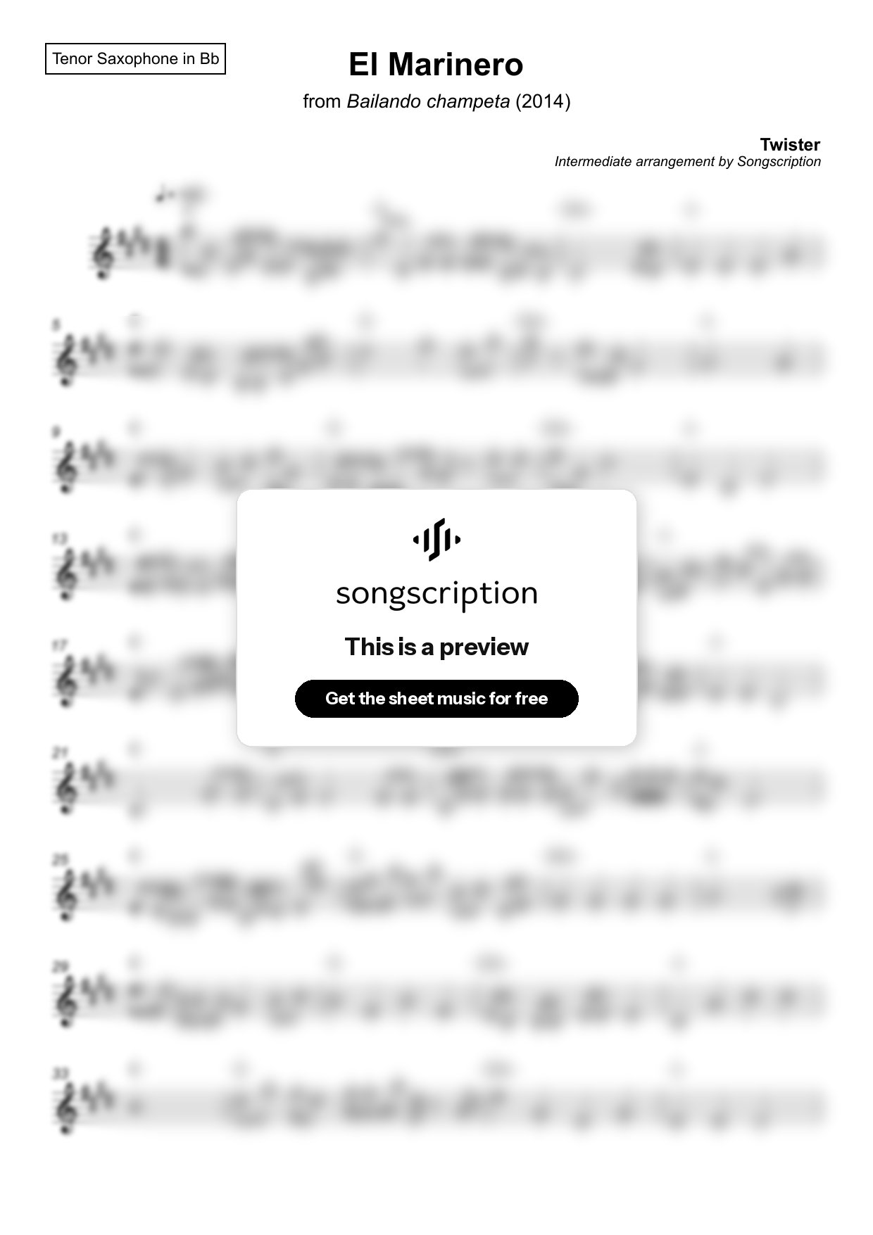 Intermediate Tenor Sax Sheet Music for "El Marinero" by Twister