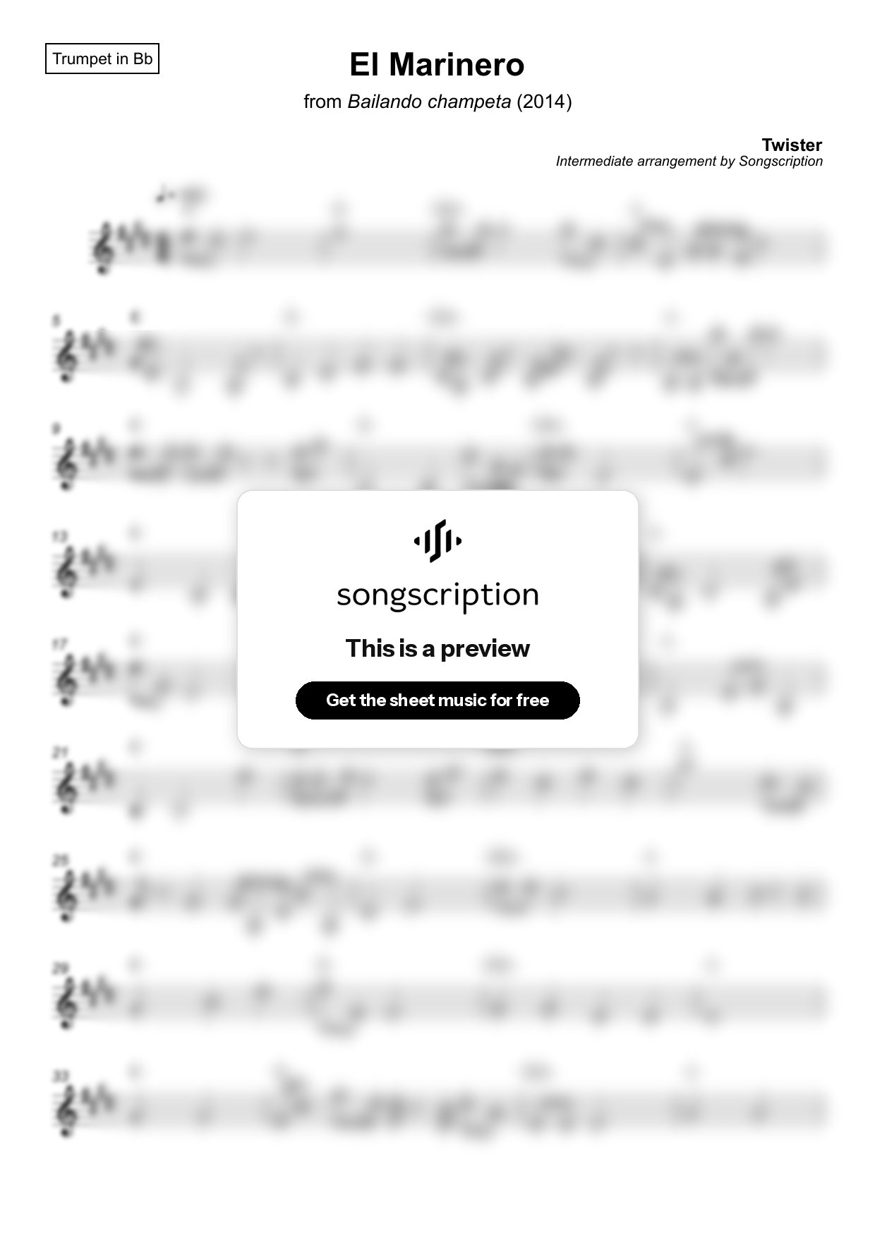 Intermediate Trumpet Sheet Music for "El Marinero" by Twister