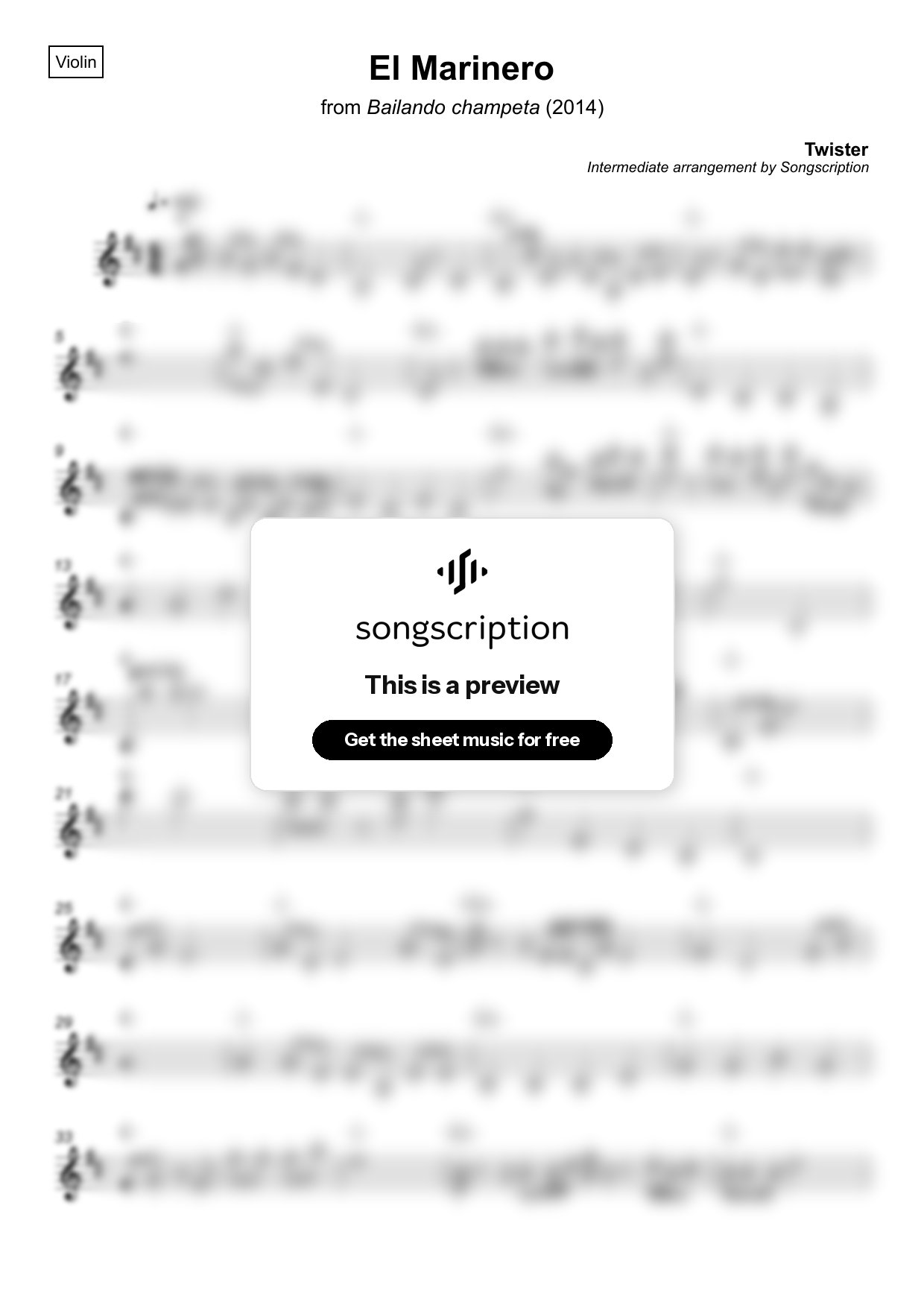 Intermediate Violin Sheet Music for "El Marinero" by Twister