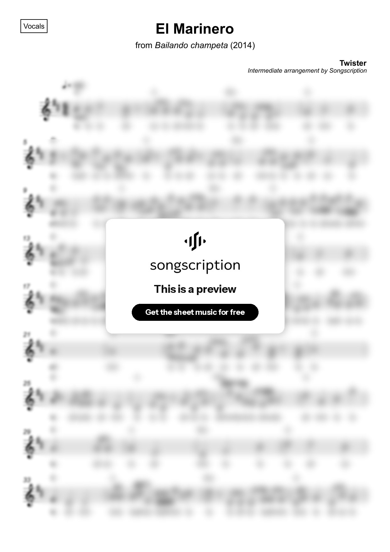 Intermediate Vocals Sheet Music for "El Marinero" by Twister