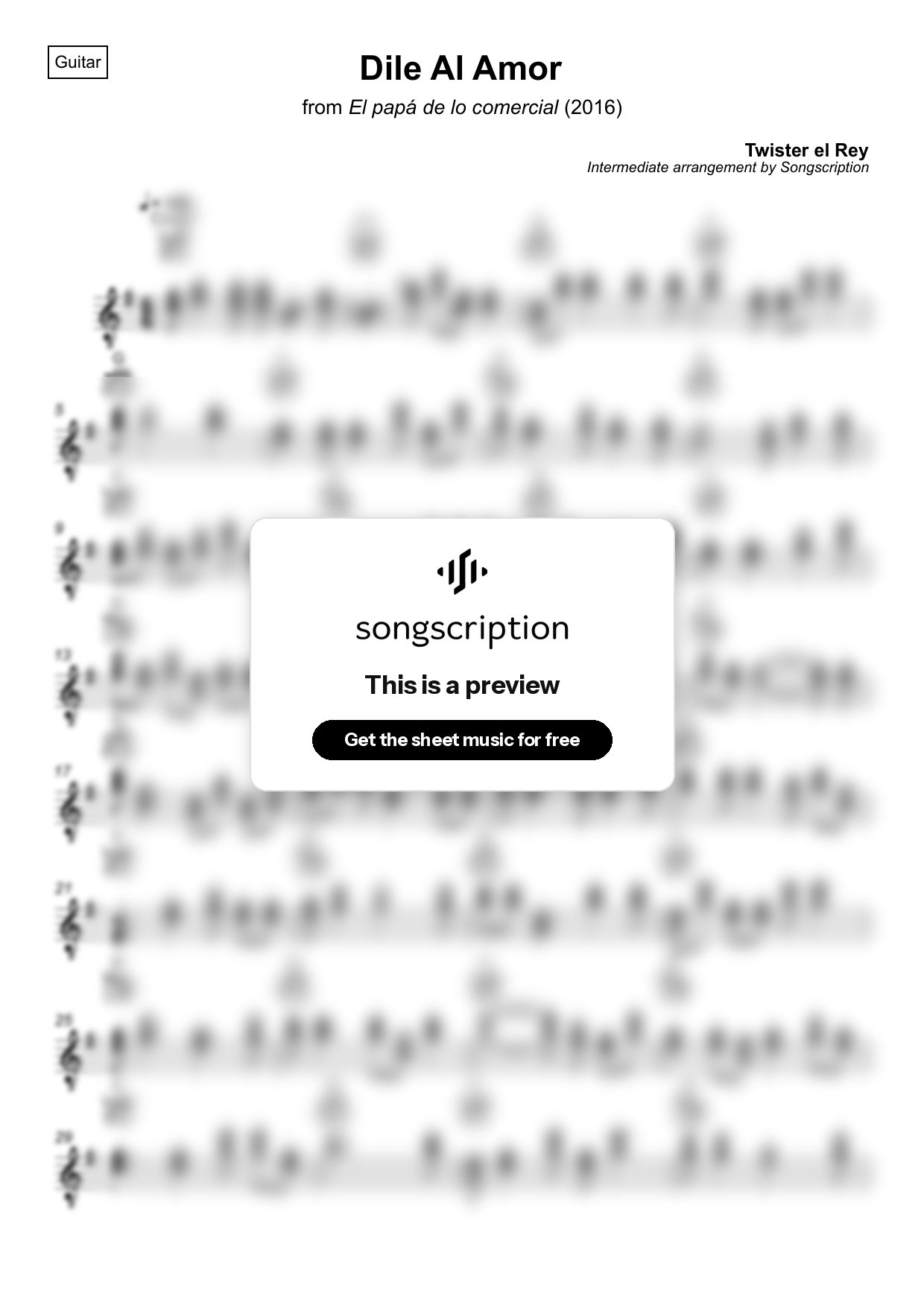Intermediate Acoustic Guitar Sheet Music for "Dile Al Amor" by Twister el Rey