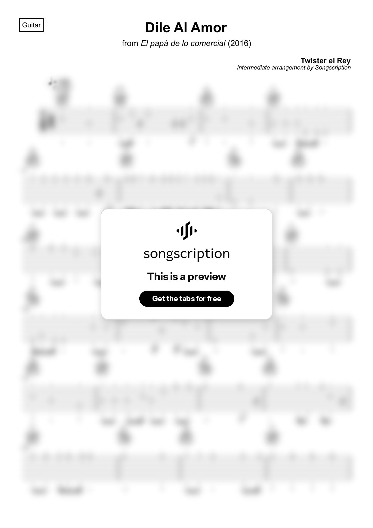 Intermediate Acoustic Guitar Tabs for "Dile Al Amor" by Twister el Rey