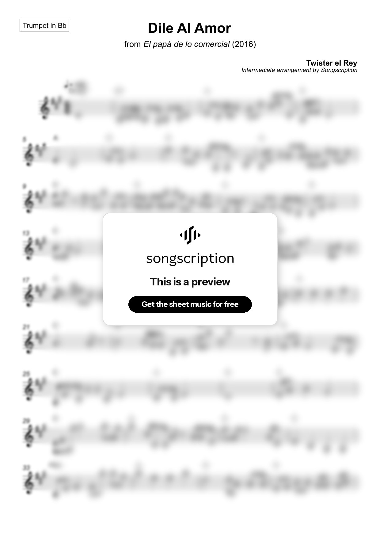 Intermediate Trumpet Sheet Music for "Dile Al Amor" by Twister el Rey