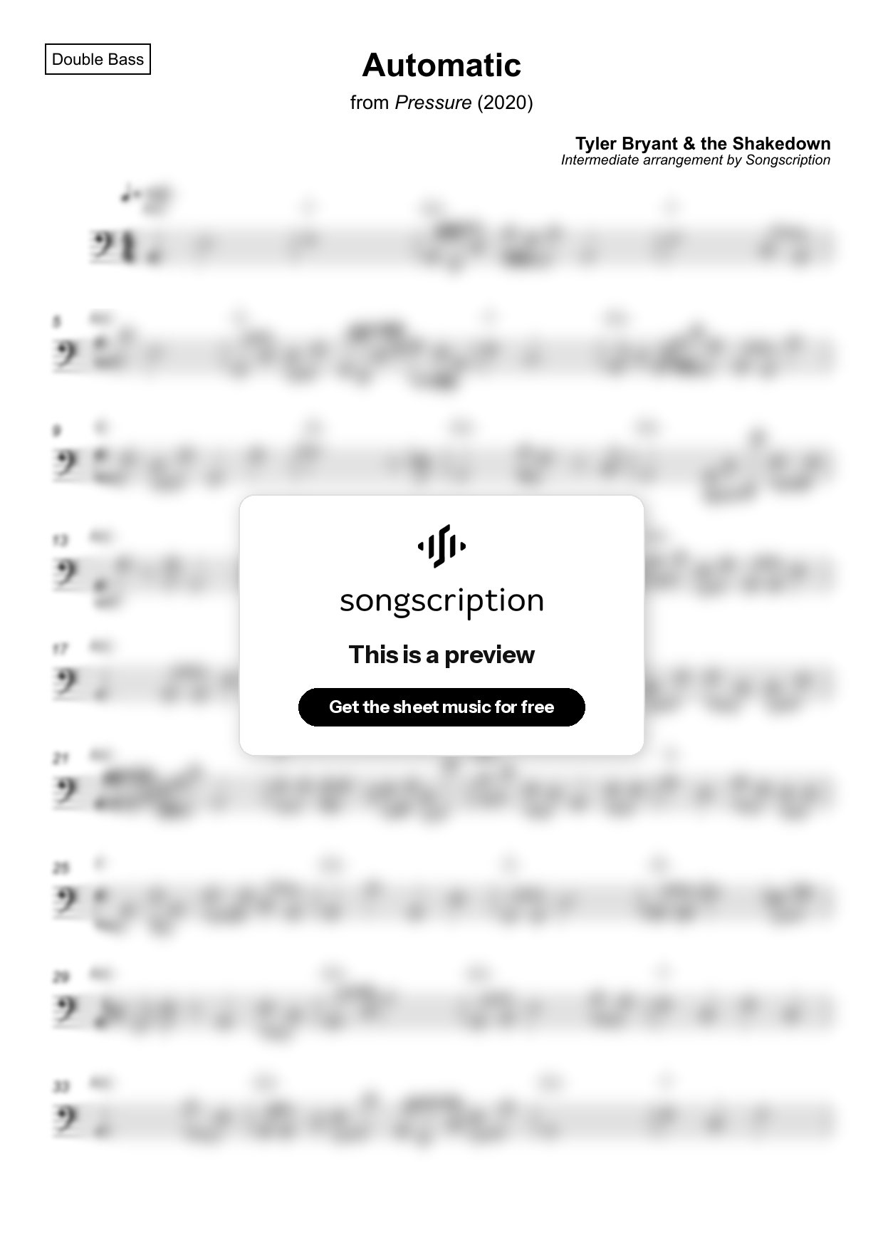 Intermediate Double Bass Sheet Music for "Automatic" by Tyler Bryant & the Shakedown