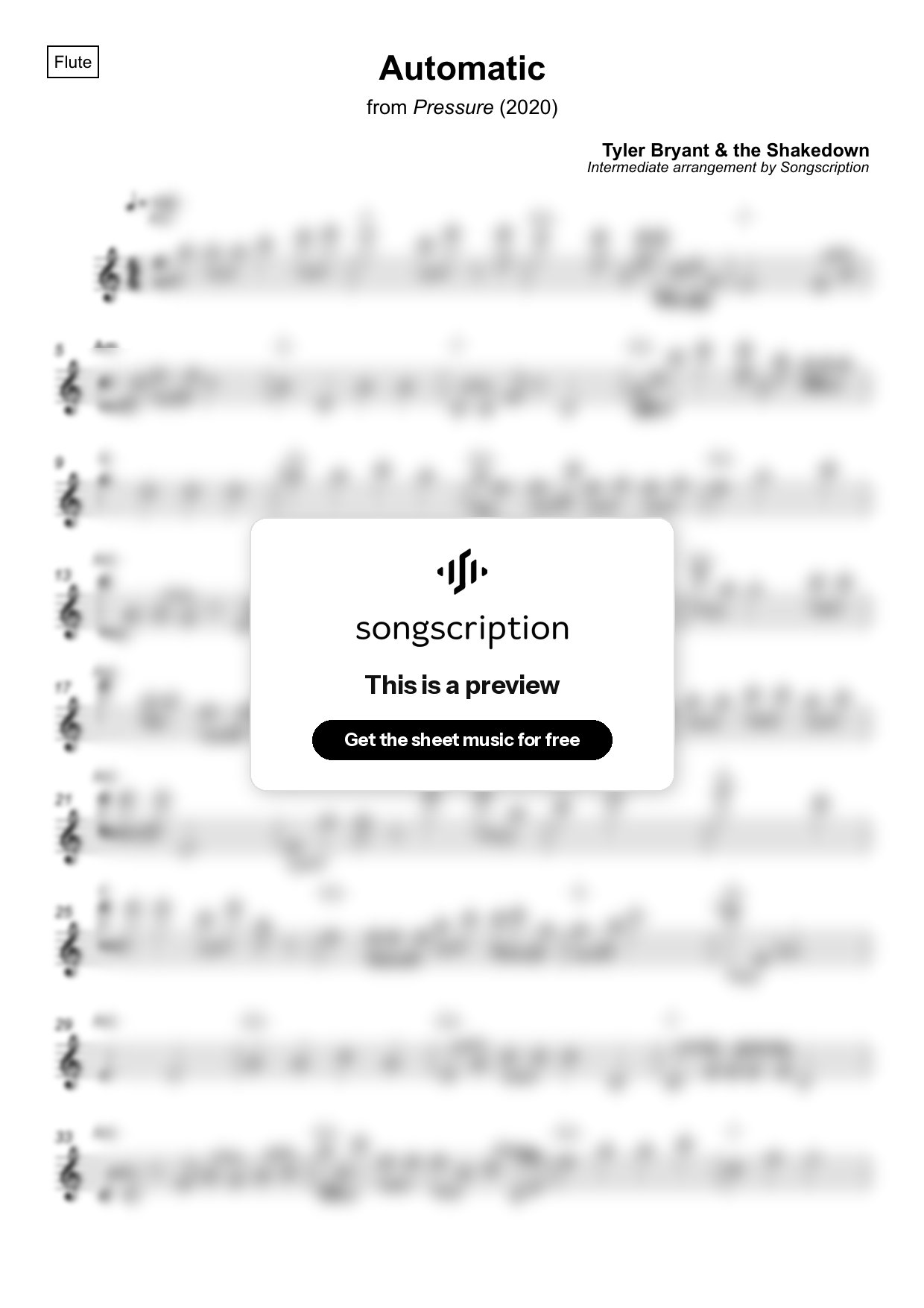 Intermediate Flute Sheet Music for "Automatic" by Tyler Bryant & the Shakedown