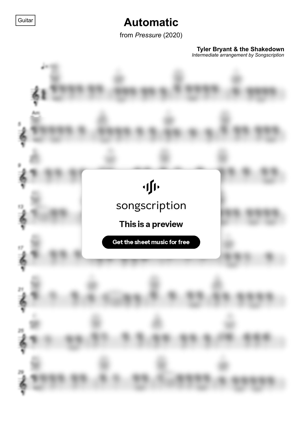 Intermediate Acoustic Guitar Sheet Music for "Automatic" by Tyler Bryant & the Shakedown