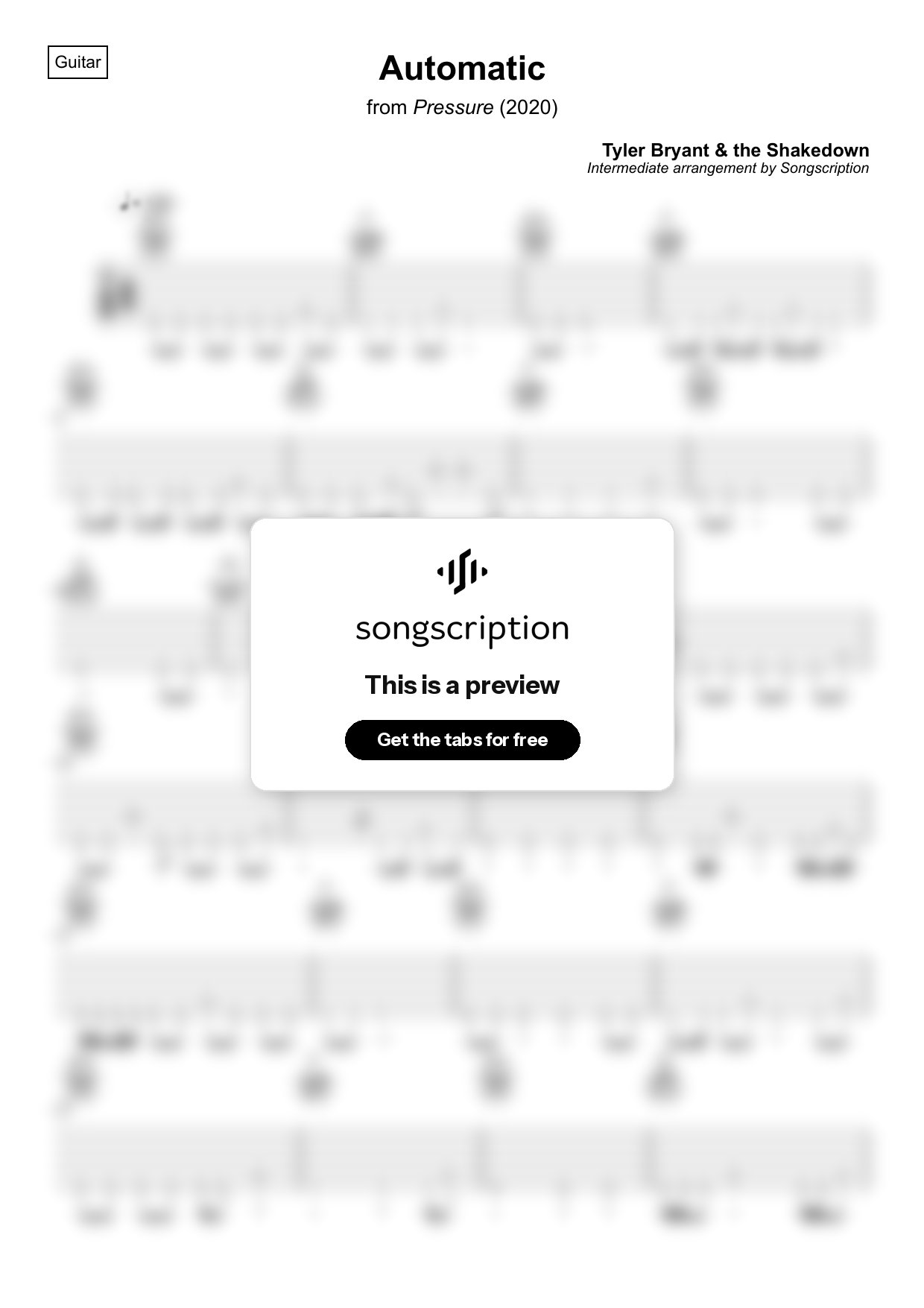 Intermediate Acoustic Guitar Tabs for "Automatic" by Tyler Bryant & the Shakedown
