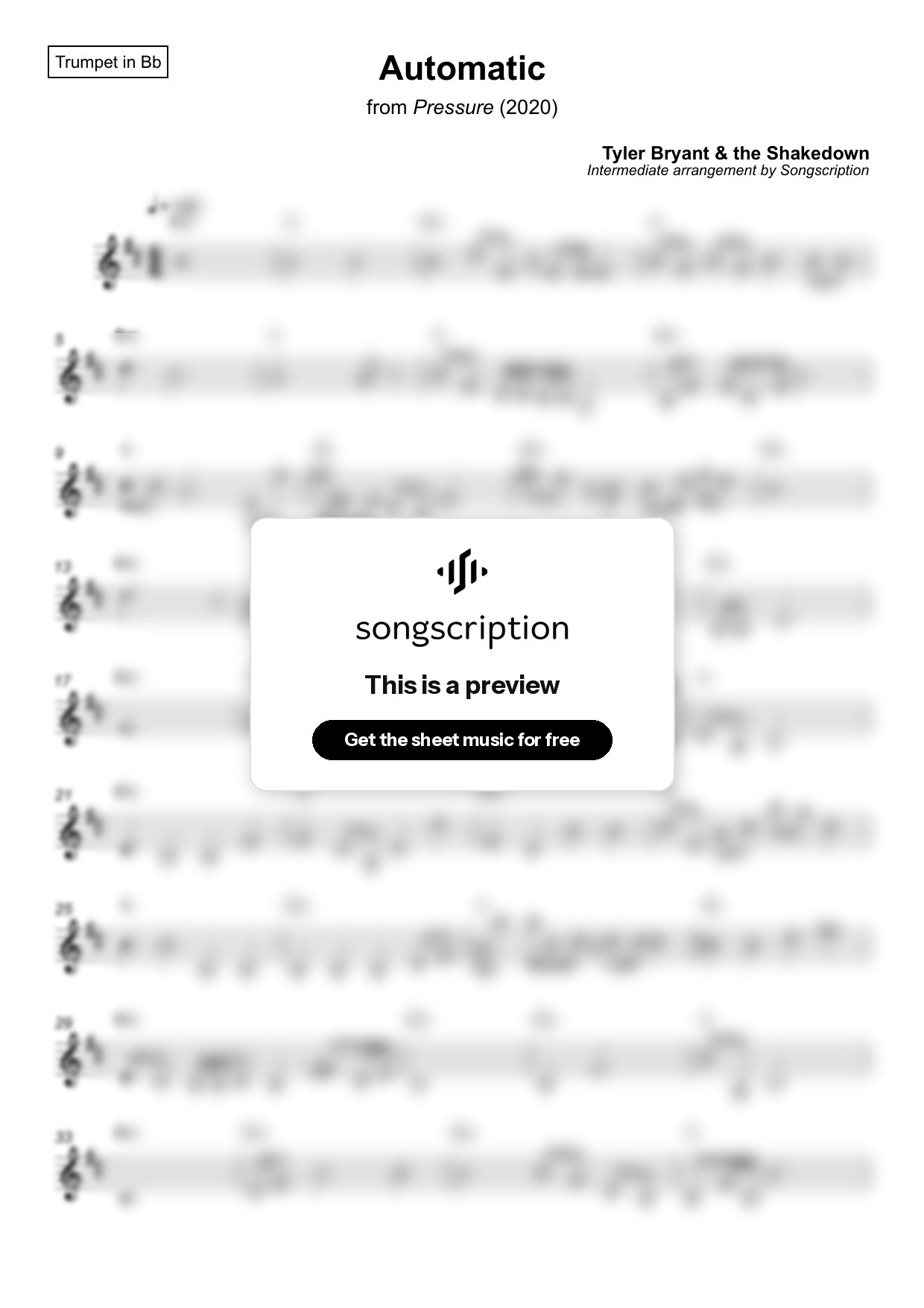 Intermediate Trumpet Sheet Music for "Automatic" by Tyler Bryant & the Shakedown