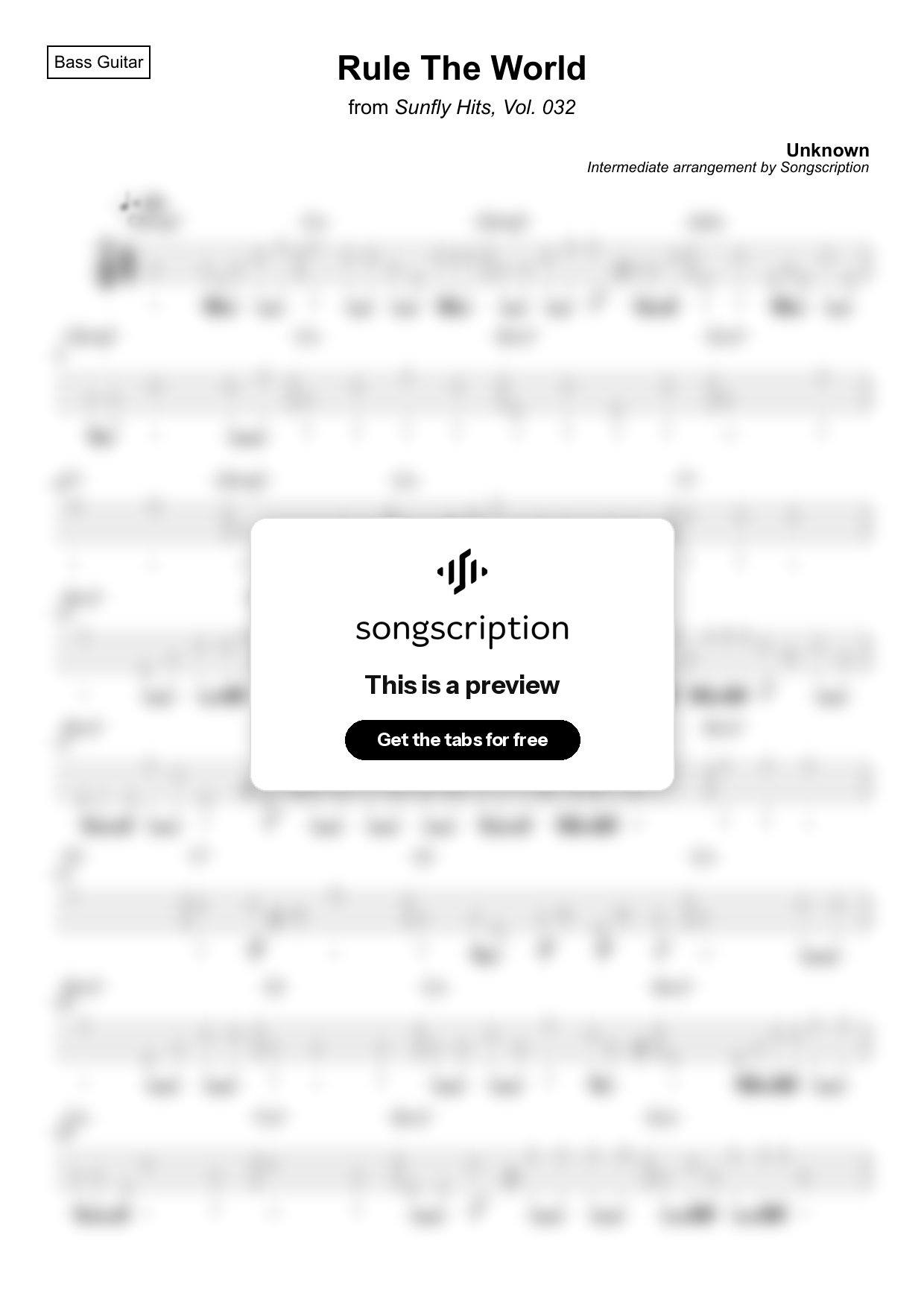 Intermediate Bass Guitar Tabs for "Rule The World" by Unknown