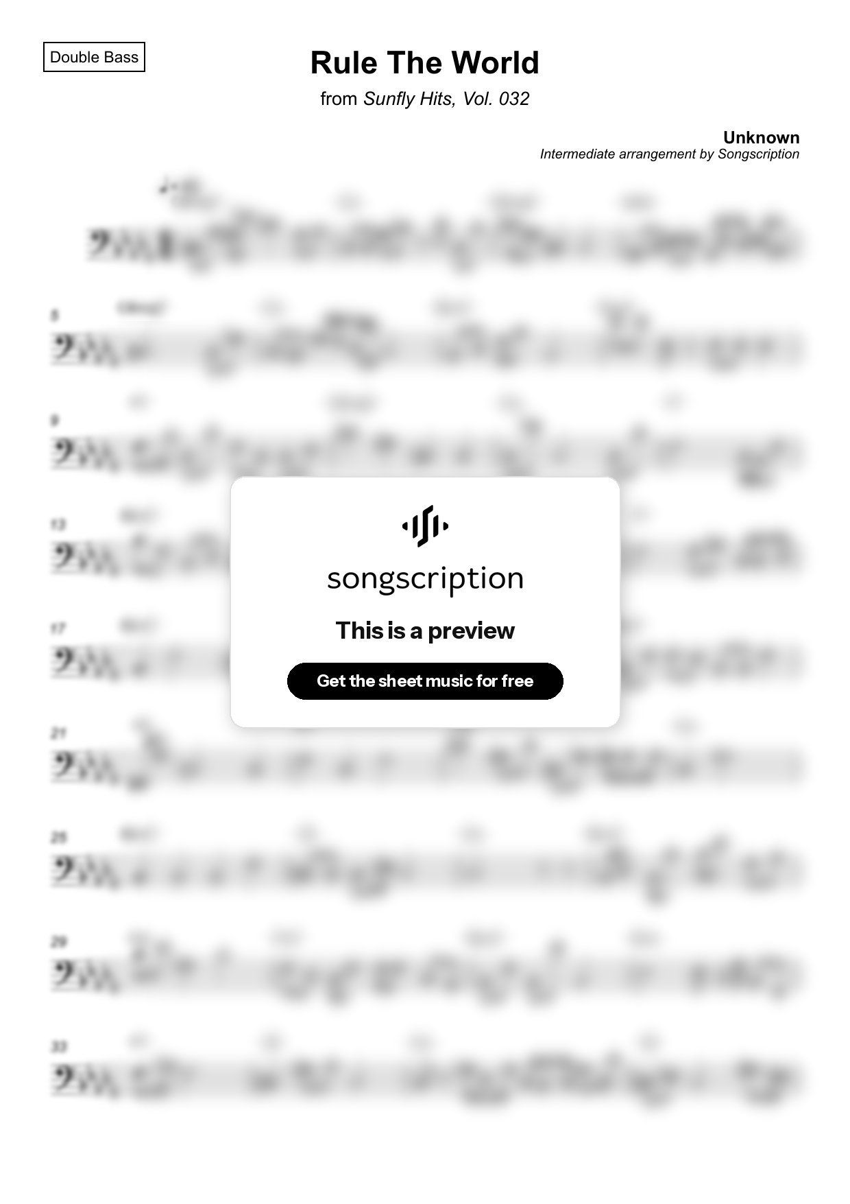 Intermediate Double Bass Sheet Music for "Rule The World" by Unknown