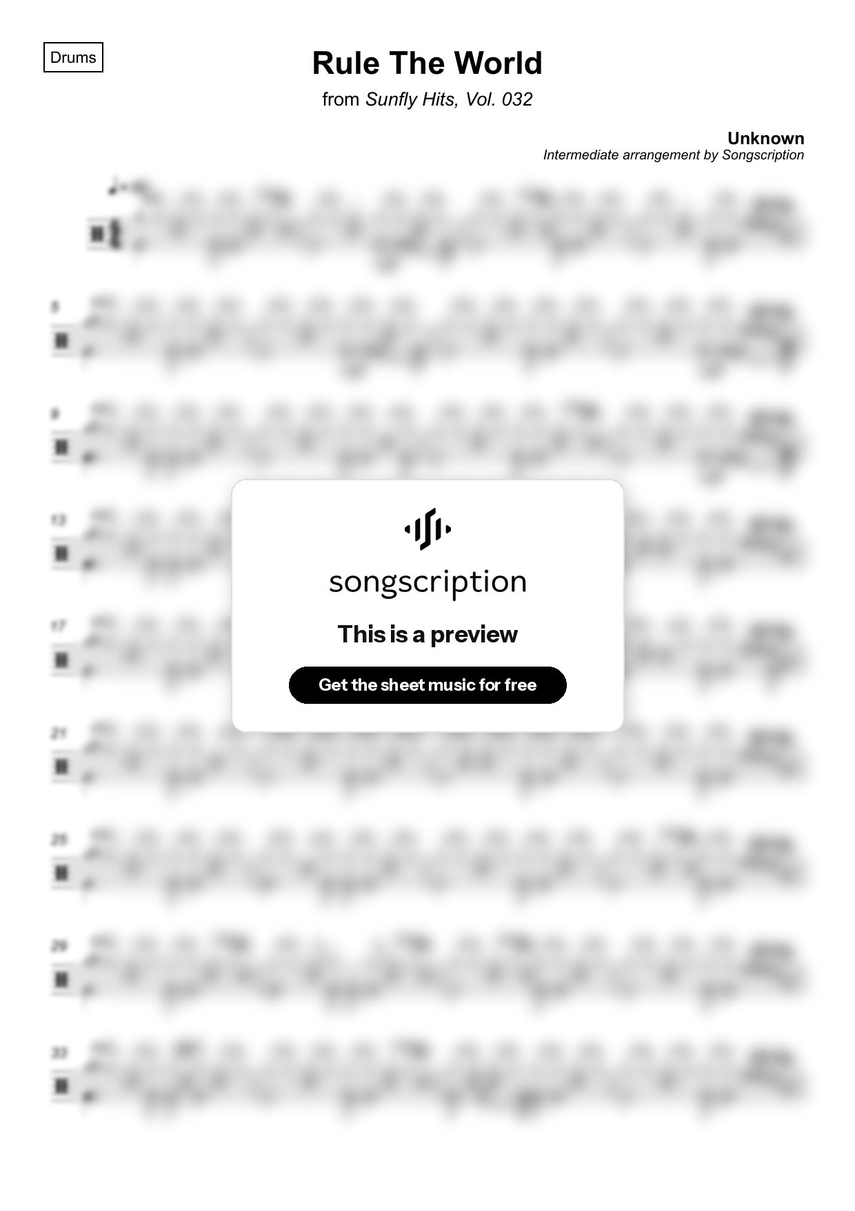 Intermediate Drums Sheet Music for "Rule The World" by Unknown