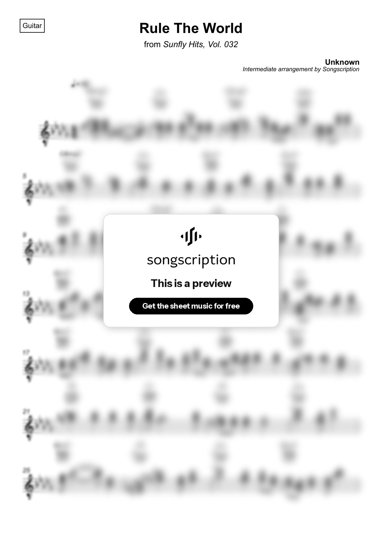 Intermediate Acoustic Guitar Sheet Music for "Rule The World" by Unknown