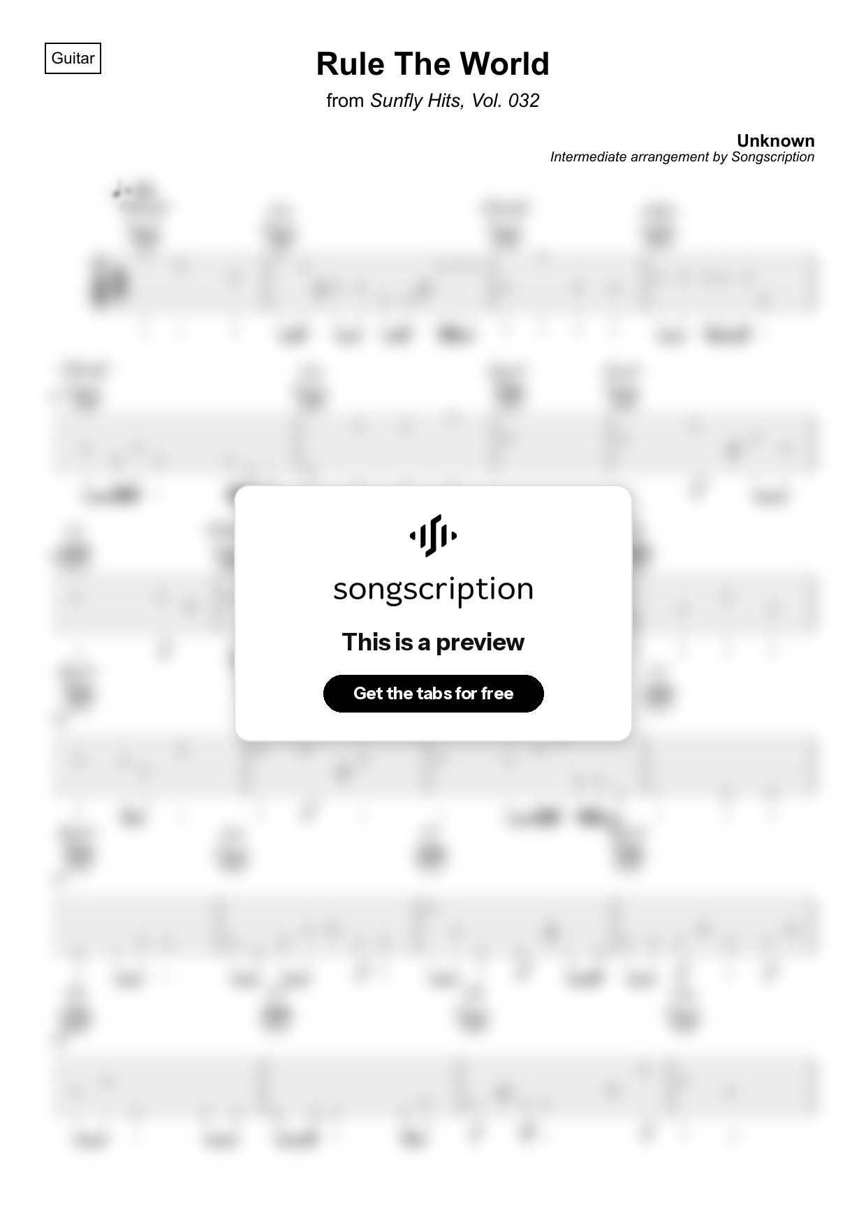 Intermediate Acoustic Guitar Tabs for "Rule The World" by Unknown