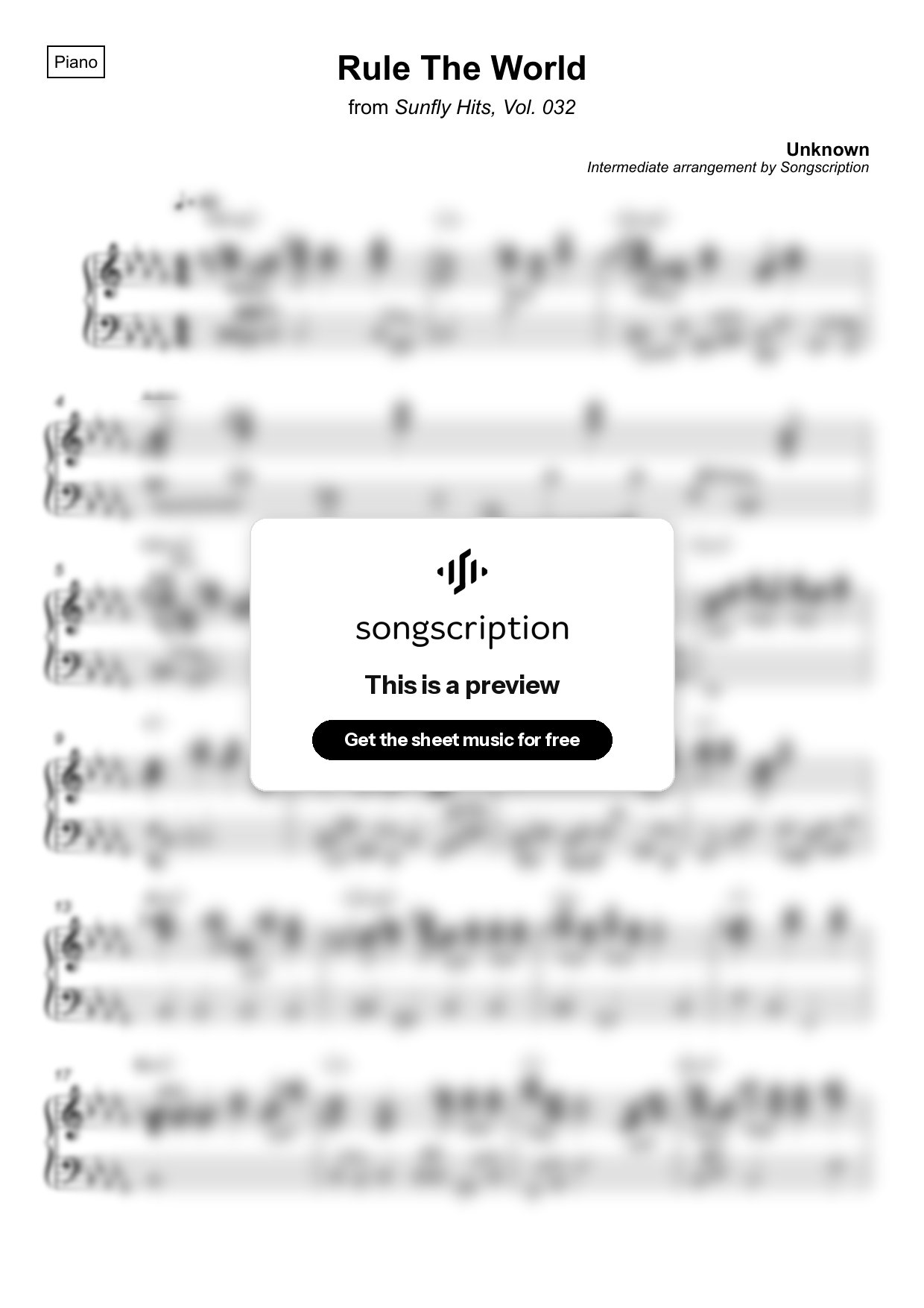 Intermediate Piano Sheet Music for "Rule The World" by Unknown