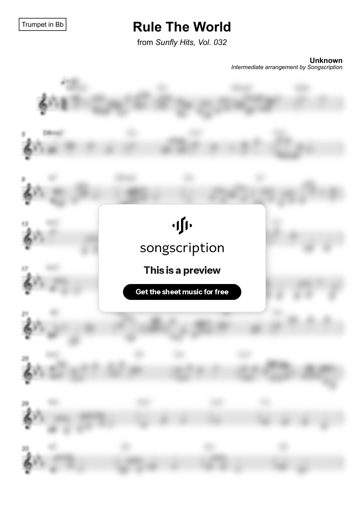 Intermediate Trumpet Sheet Music for "Rule The World" by Unknown
