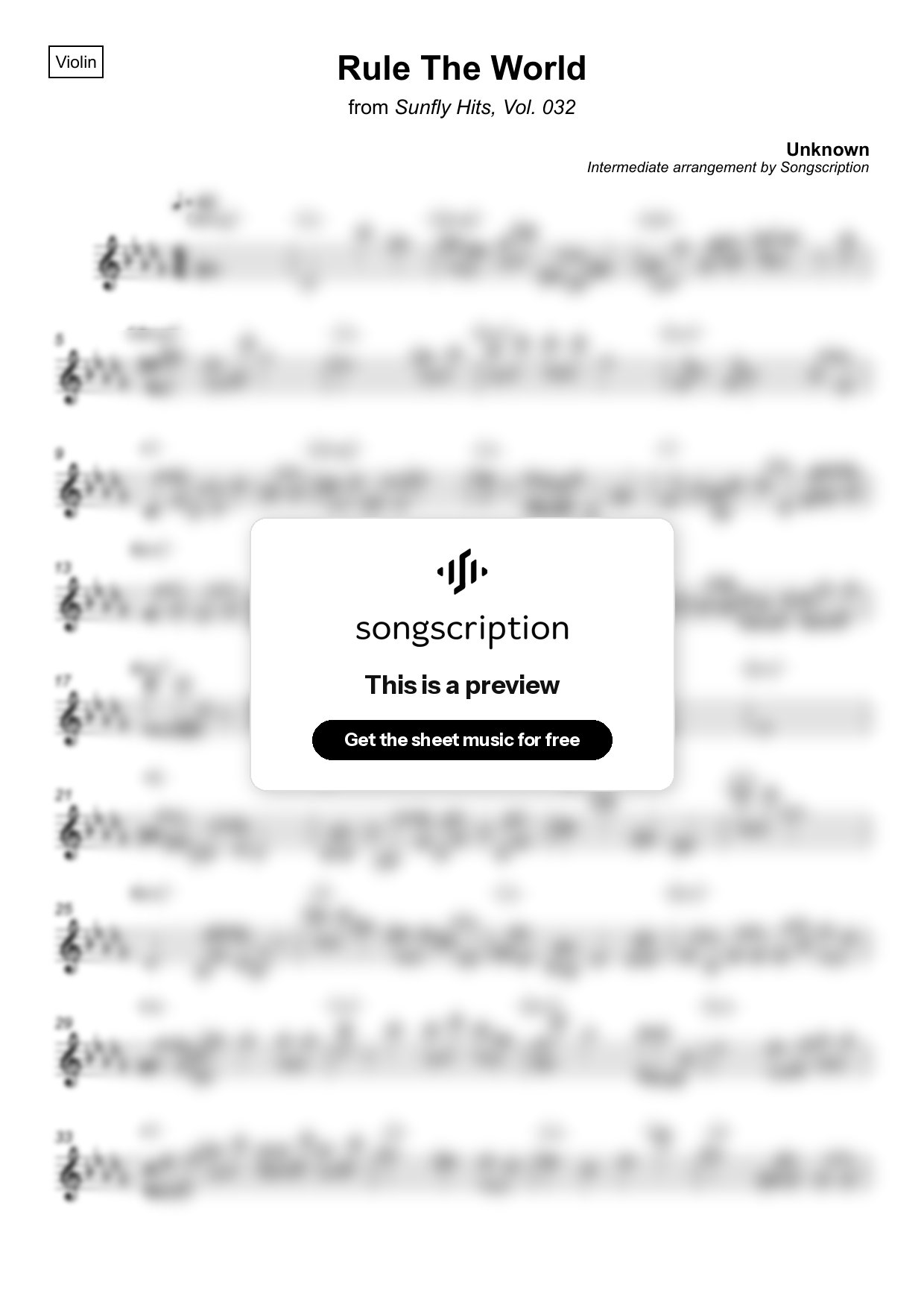Intermediate Violin Sheet Music for "Rule The World" by Unknown