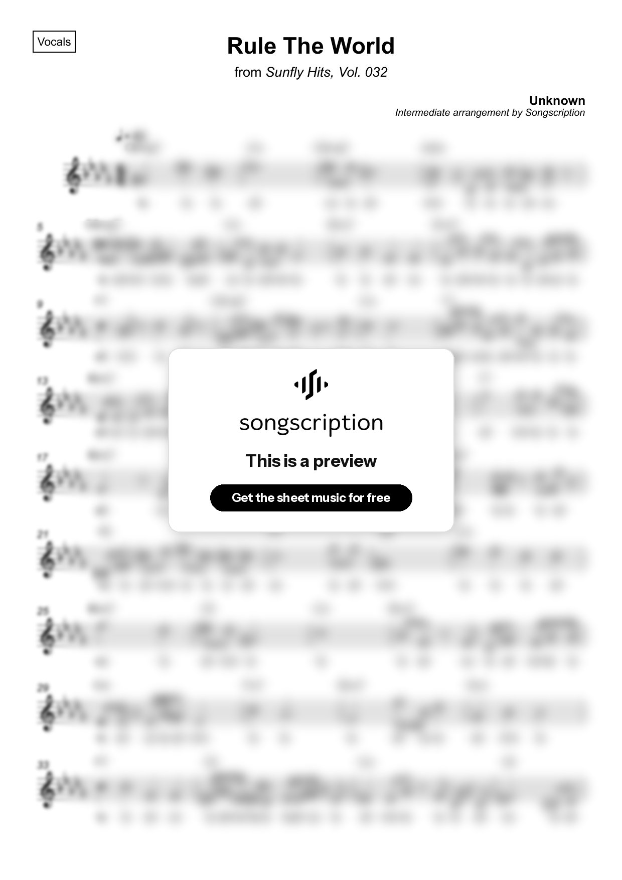 Intermediate Vocals Sheet Music for "Rule The World" by Unknown