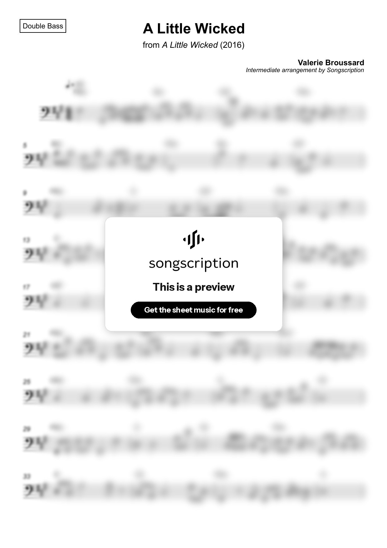 Intermediate Double Bass Sheet Music for "A Little Wicked" by Valerie Broussard
