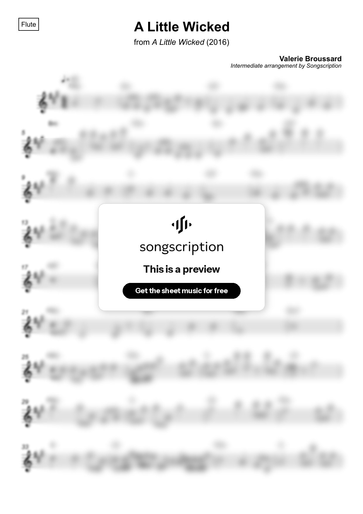 Intermediate Flute Sheet Music for "A Little Wicked" by Valerie Broussard