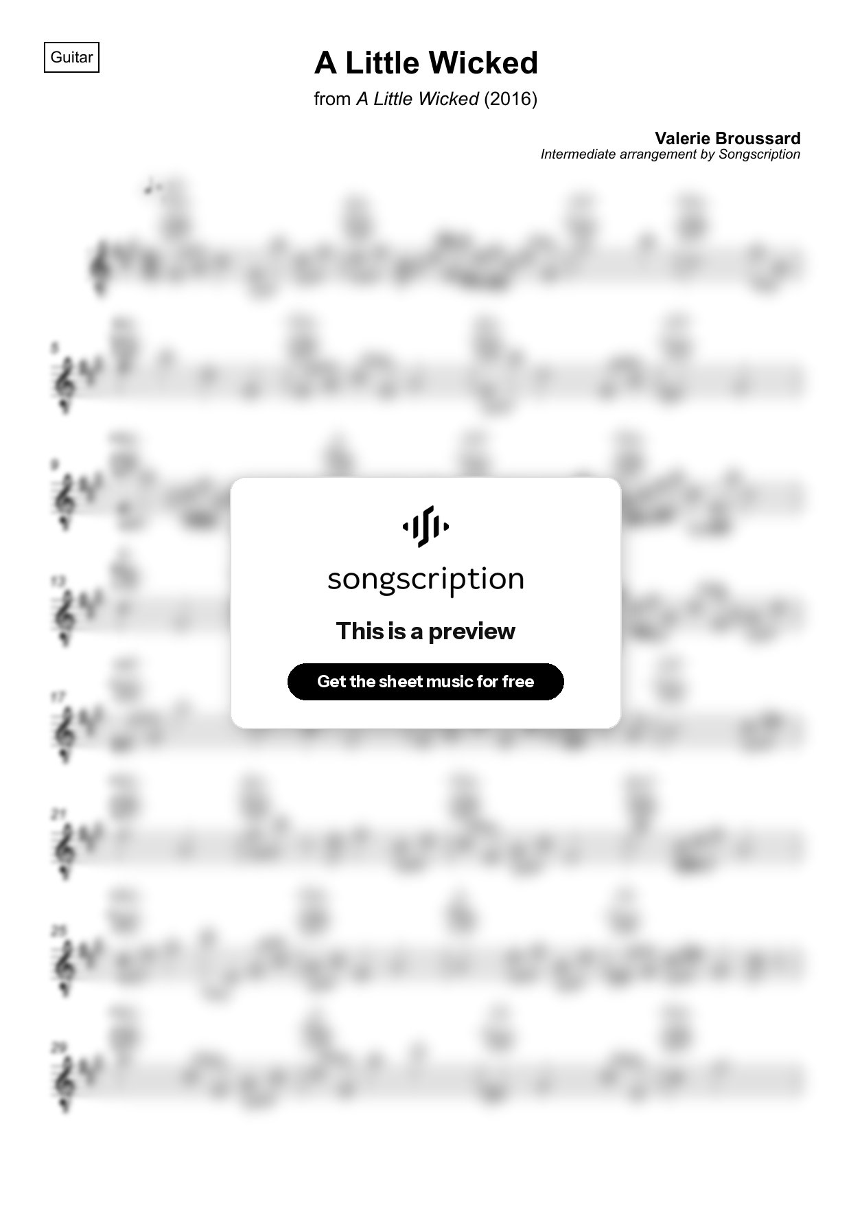 Intermediate Acoustic Guitar Sheet Music for "A Little Wicked" by Valerie Broussard