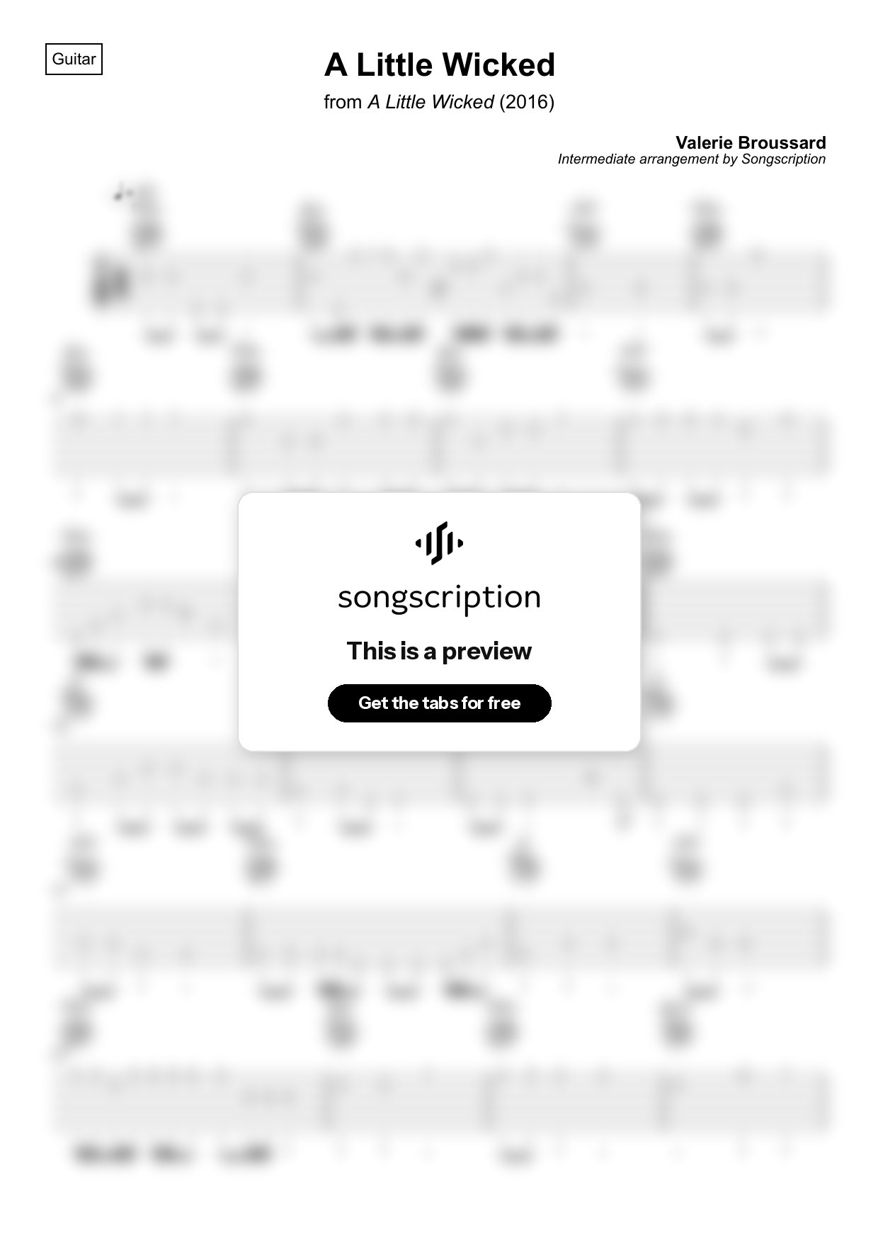 Intermediate Acoustic Guitar Tabs for "A Little Wicked" by Valerie Broussard
