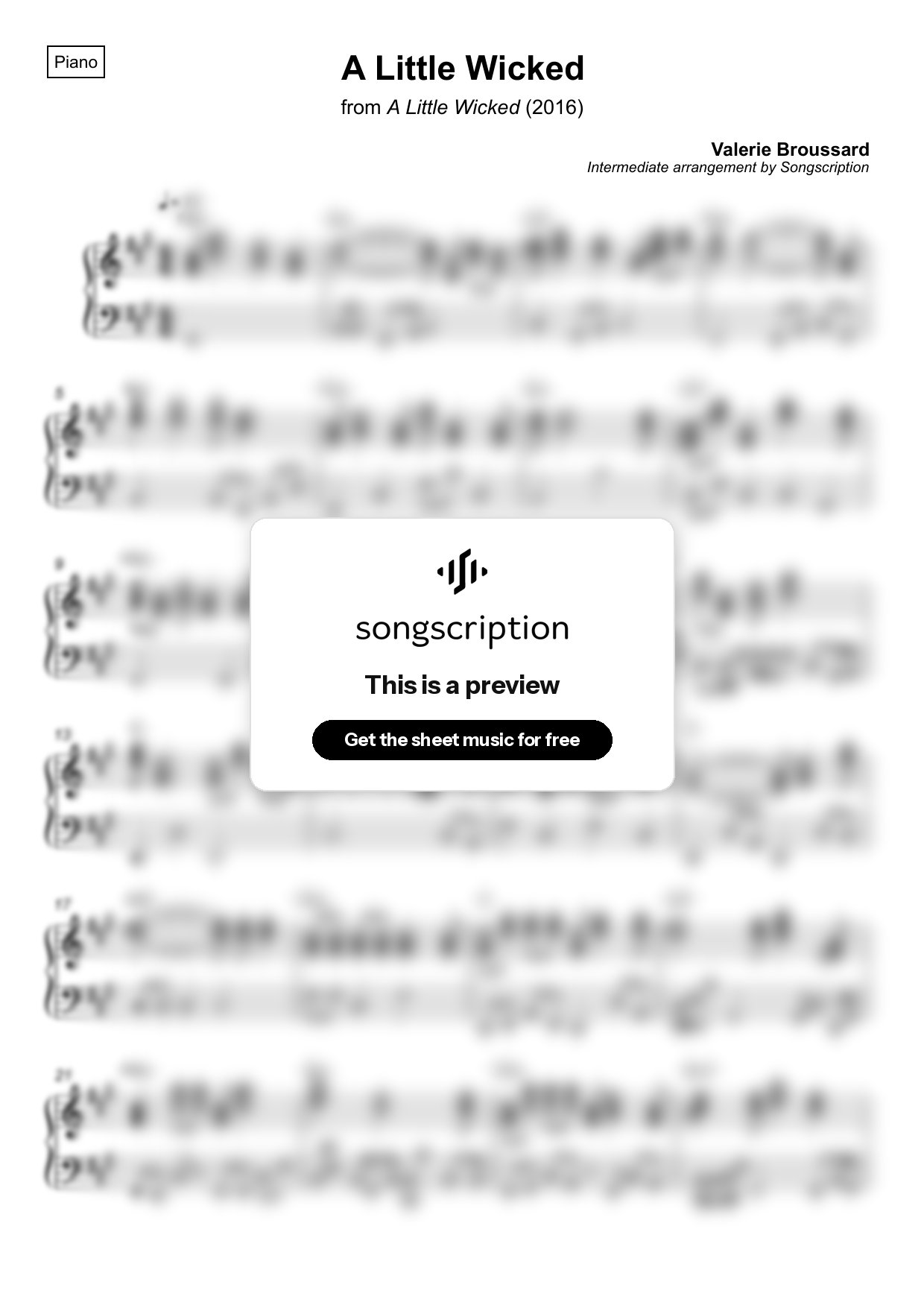 Intermediate Piano Sheet Music for "A Little Wicked" by Valerie Broussard