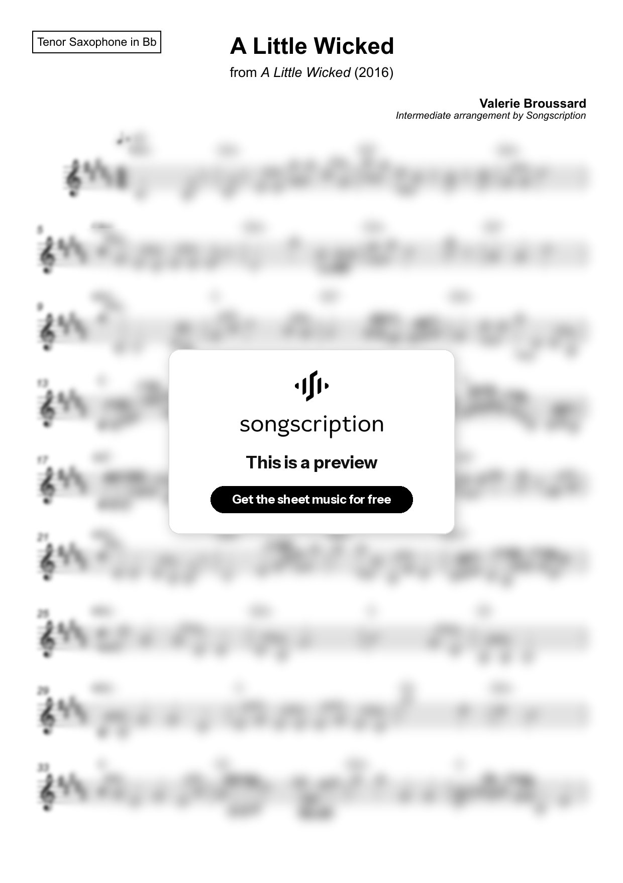 Intermediate Tenor Sax Sheet Music for "A Little Wicked" by Valerie Broussard