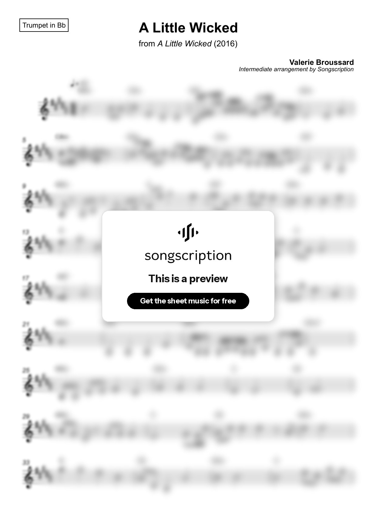 Intermediate Trumpet Sheet Music for "A Little Wicked" by Valerie Broussard