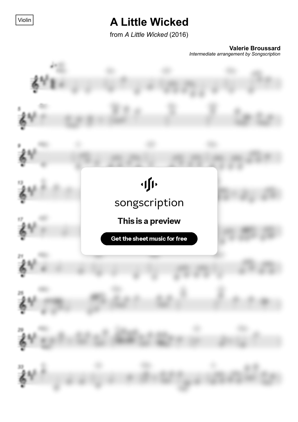 Intermediate Violin Sheet Music for "A Little Wicked" by Valerie Broussard