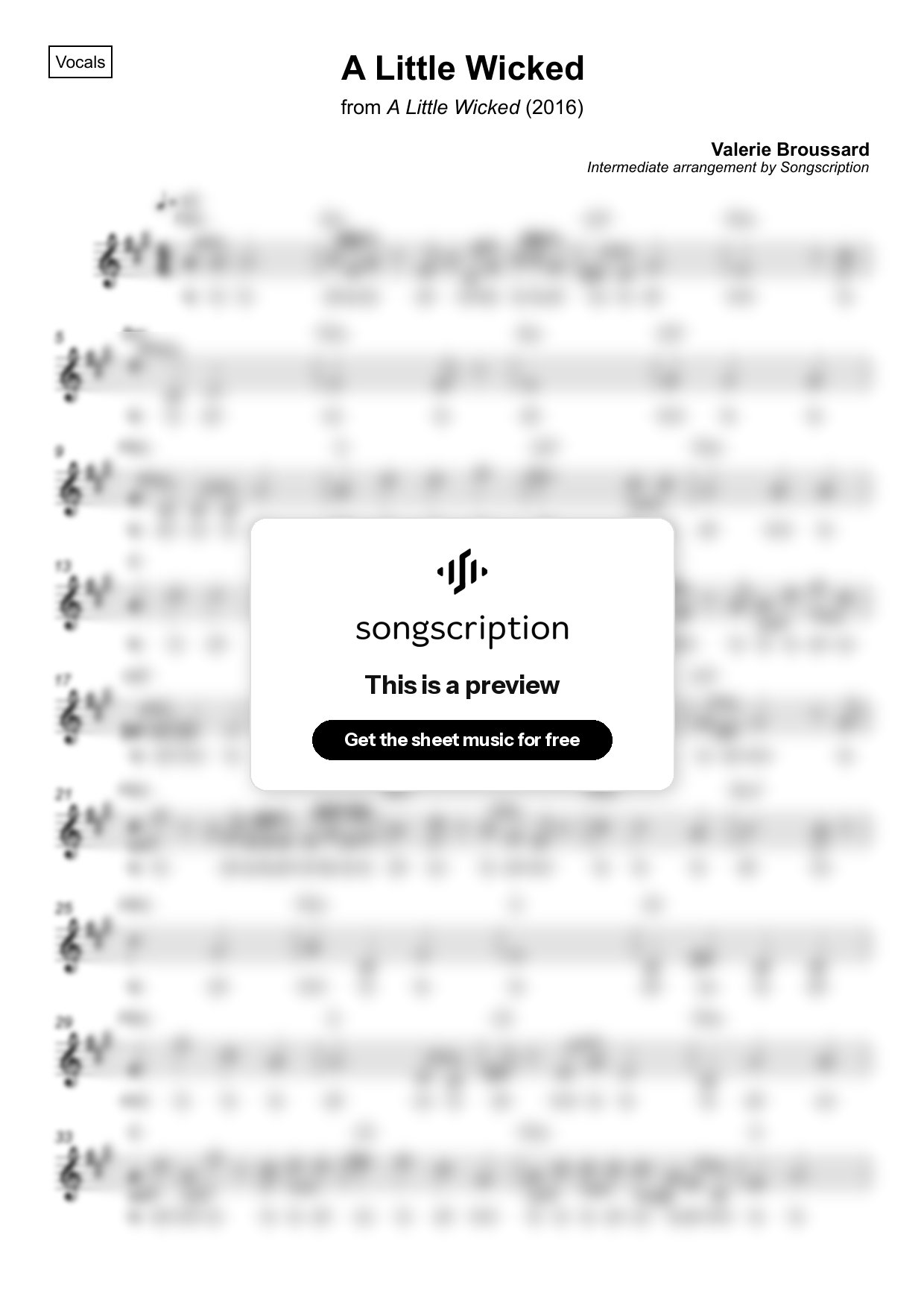 Intermediate Vocals Sheet Music for "A Little Wicked" by Valerie Broussard