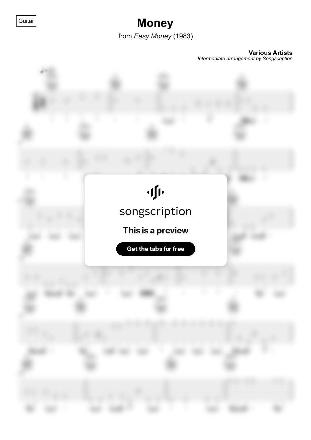 Intermediate Acoustic Guitar Tabs for "Money" by Various Artists