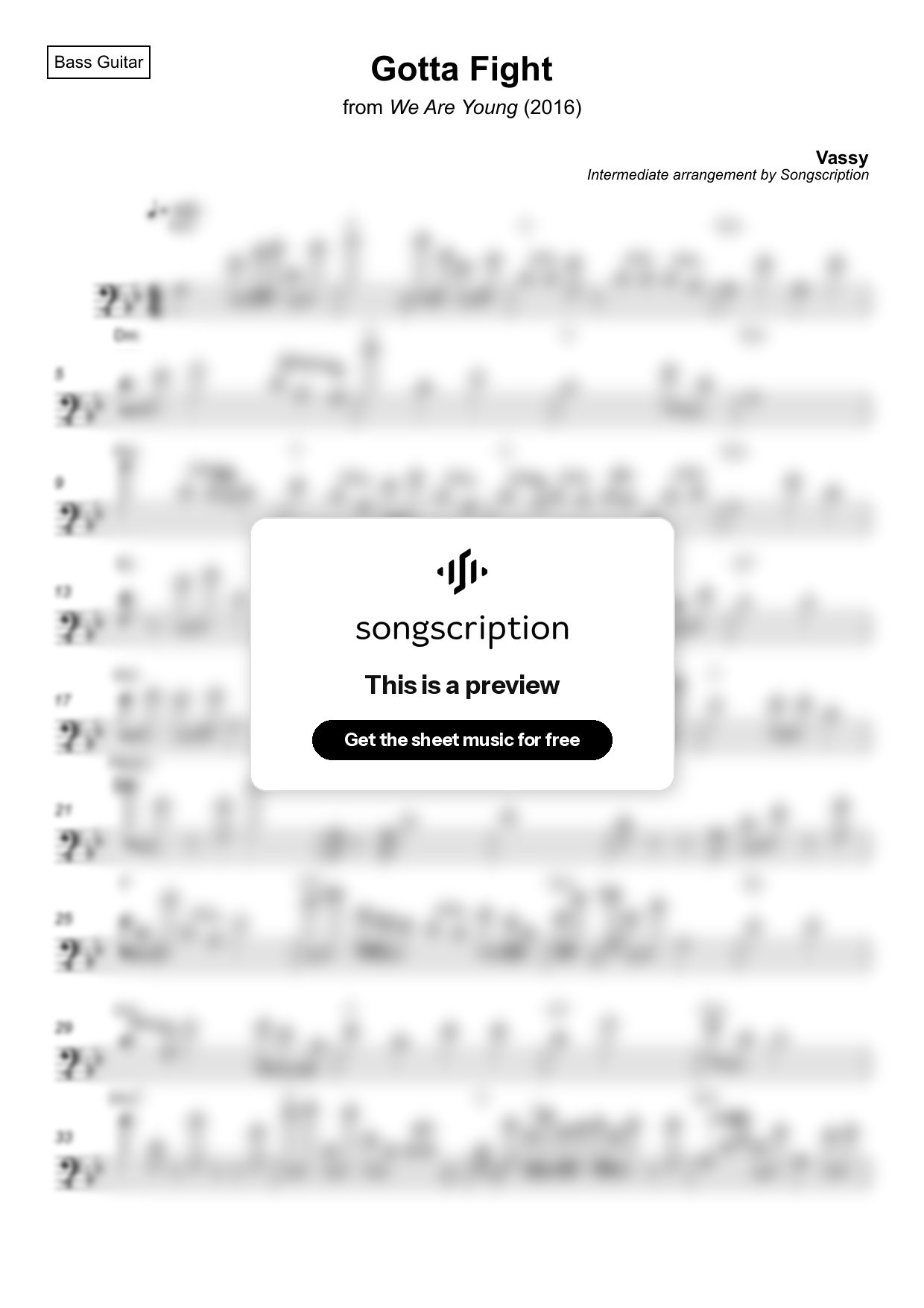 Intermediate Bass Guitar Sheet Music for "Gotta Fight" by Vassy