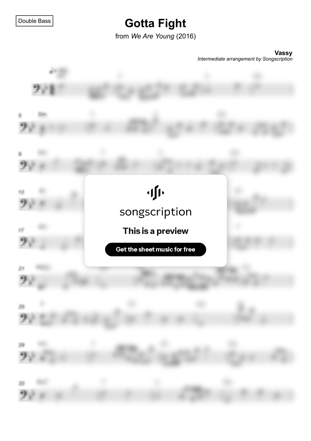 Intermediate Double Bass Sheet Music for "Gotta Fight" by Vassy