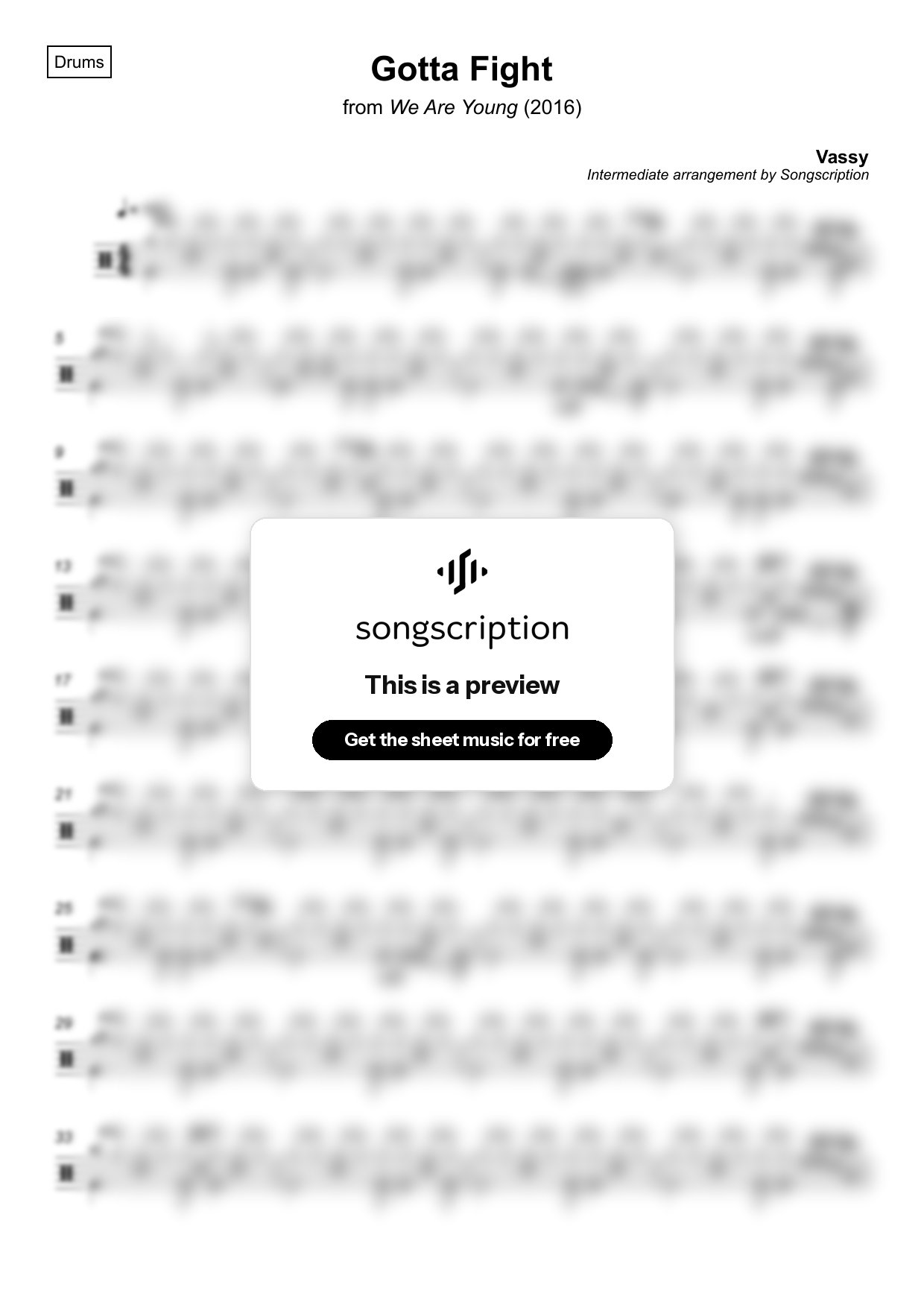 Intermediate Drums Sheet Music for "Gotta Fight" by Vassy
