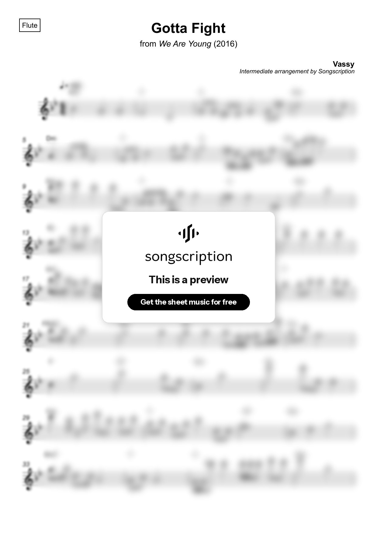 Intermediate Flute Sheet Music for "Gotta Fight" by Vassy