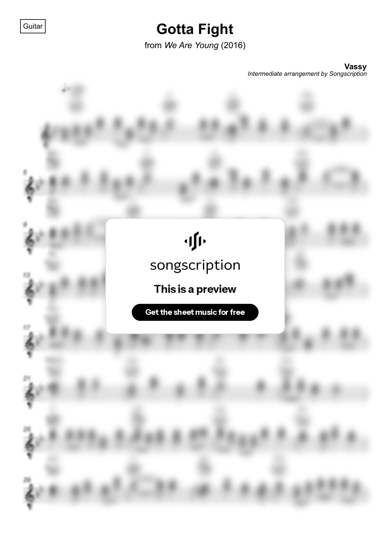 Intermediate Acoustic Guitar Sheet Music for "Gotta Fight" by Vassy