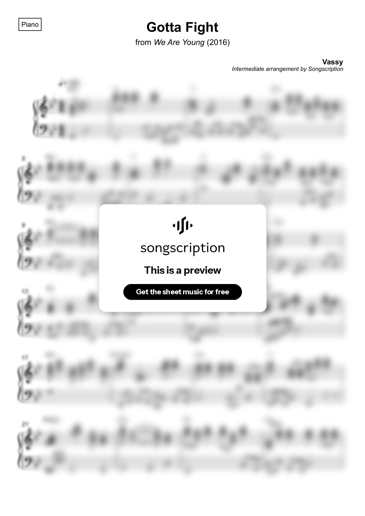 Intermediate Piano Sheet Music for "Gotta Fight" by Vassy