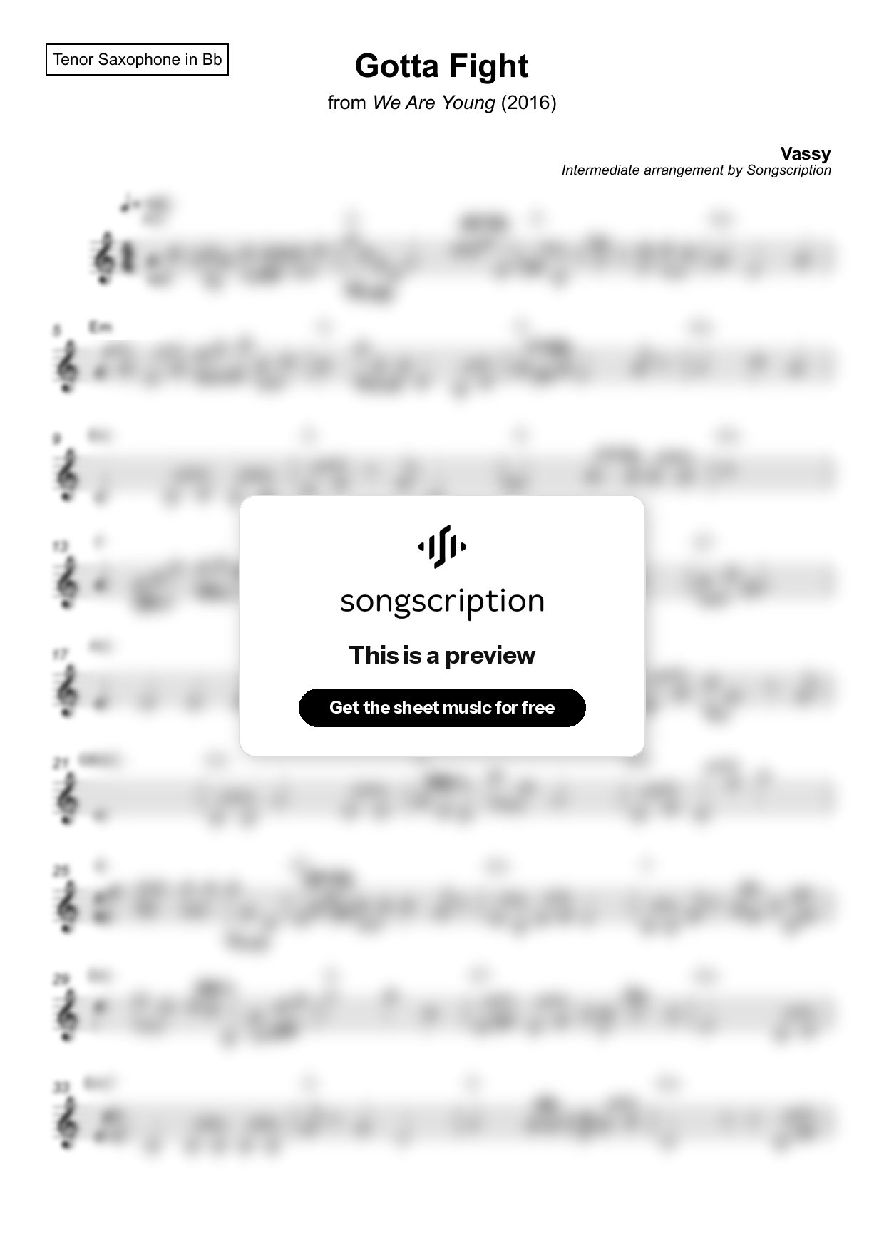 Intermediate Tenor Sax Sheet Music for "Gotta Fight" by Vassy