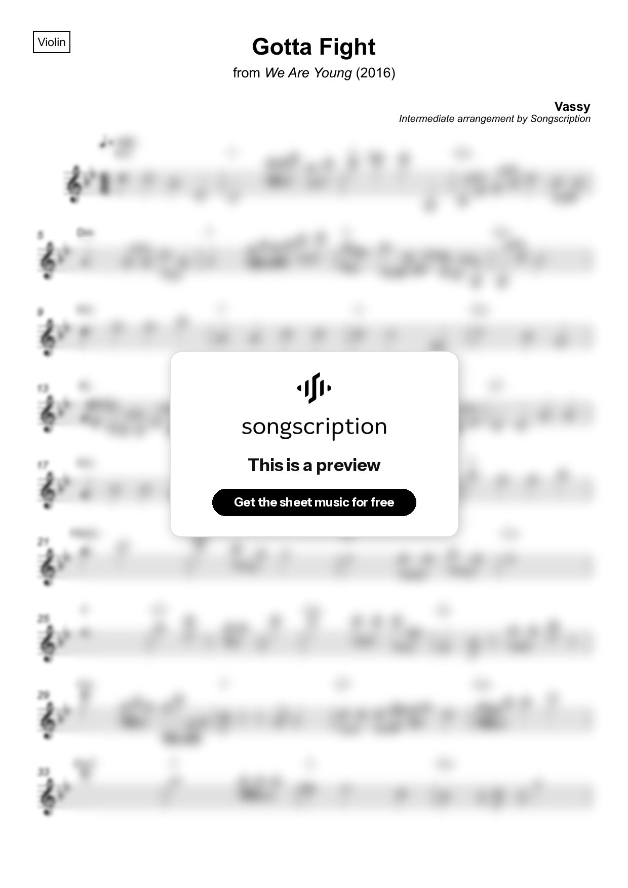 Intermediate Violin Sheet Music for "Gotta Fight" by Vassy