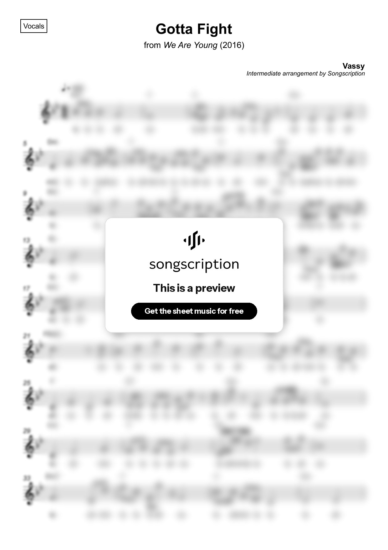 Intermediate Vocals Sheet Music for "Gotta Fight" by Vassy