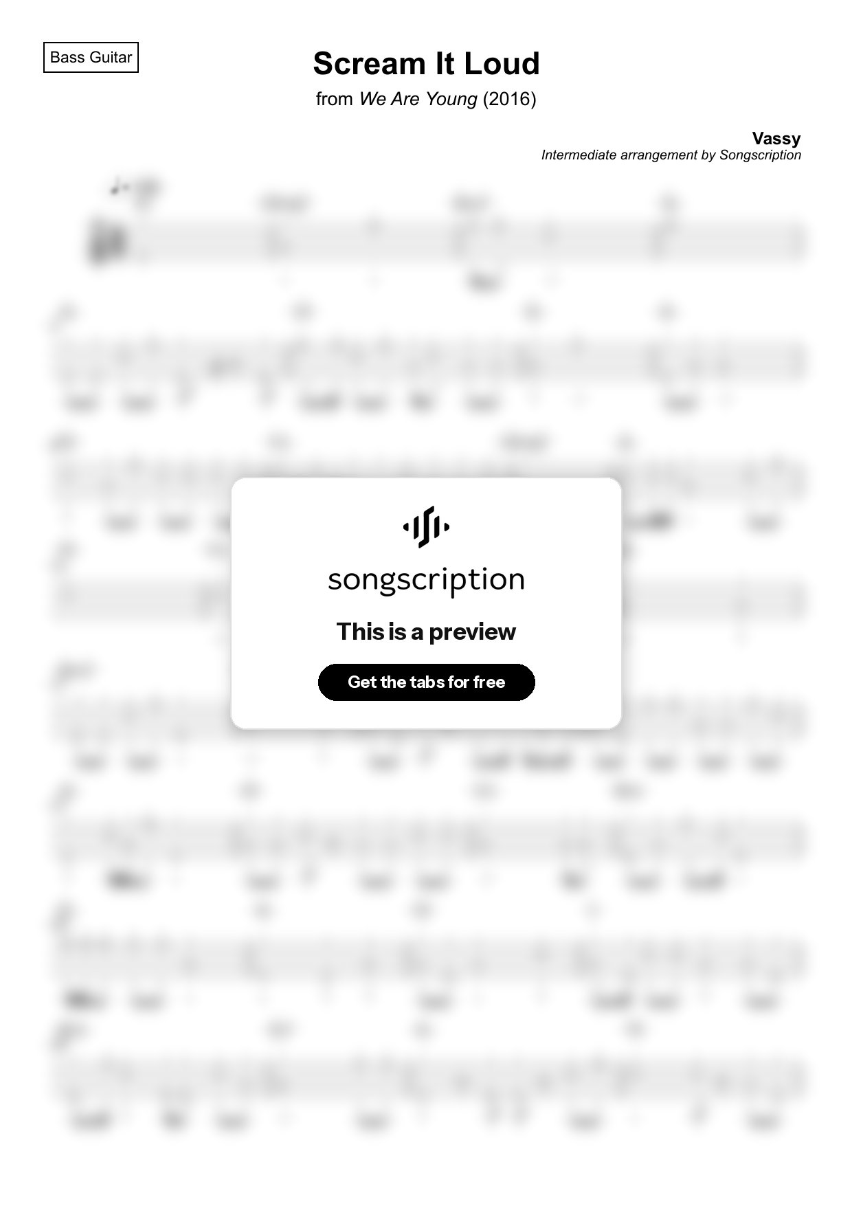 Intermediate Bass Guitar Tabs for "Scream It Loud" by Vassy