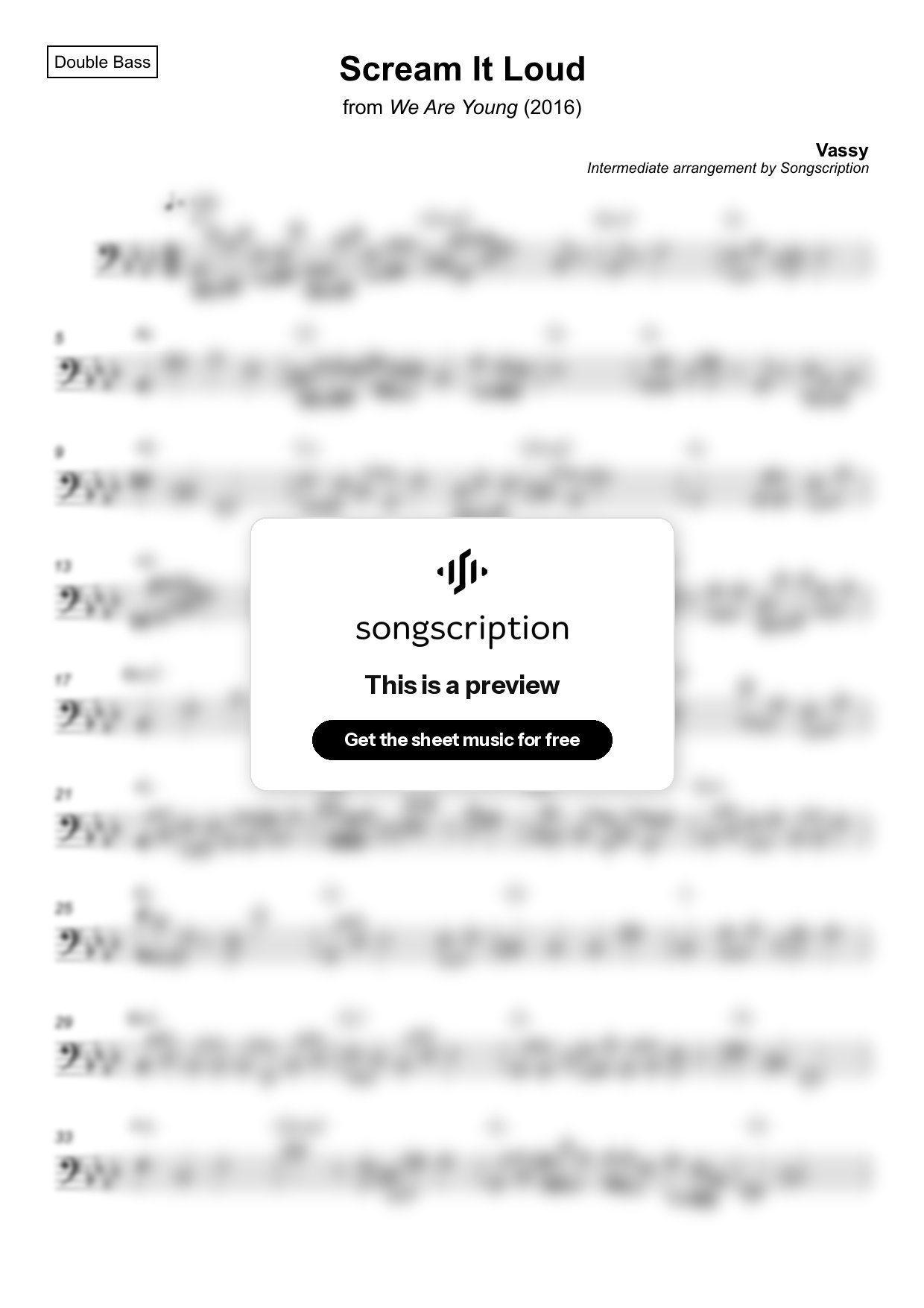 Intermediate Double Bass Sheet Music for "Scream It Loud" by Vassy