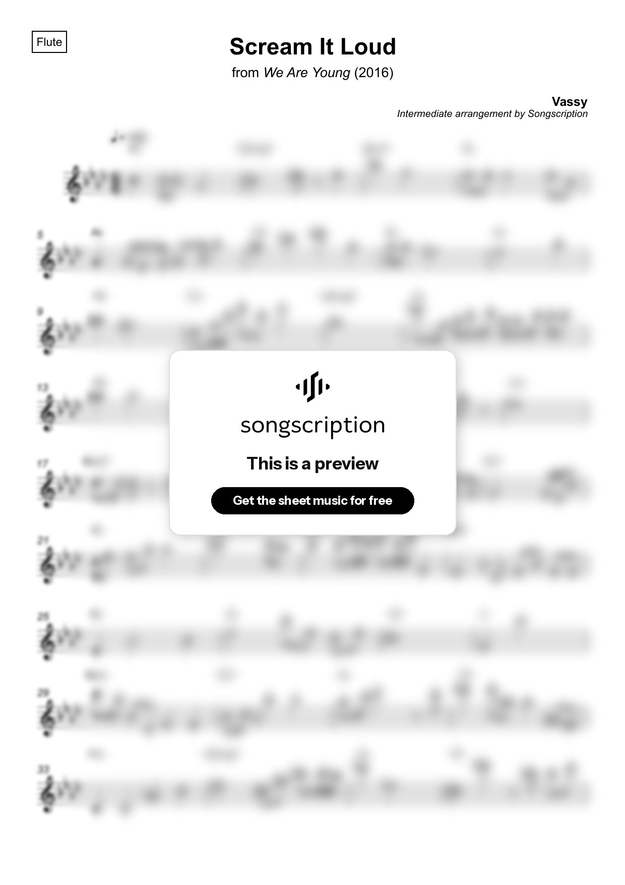 Intermediate Flute Sheet Music for "Scream It Loud" by Vassy