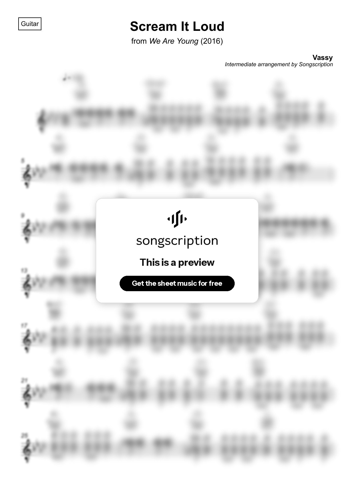 Intermediate Acoustic Guitar Sheet Music for "Scream It Loud" by Vassy