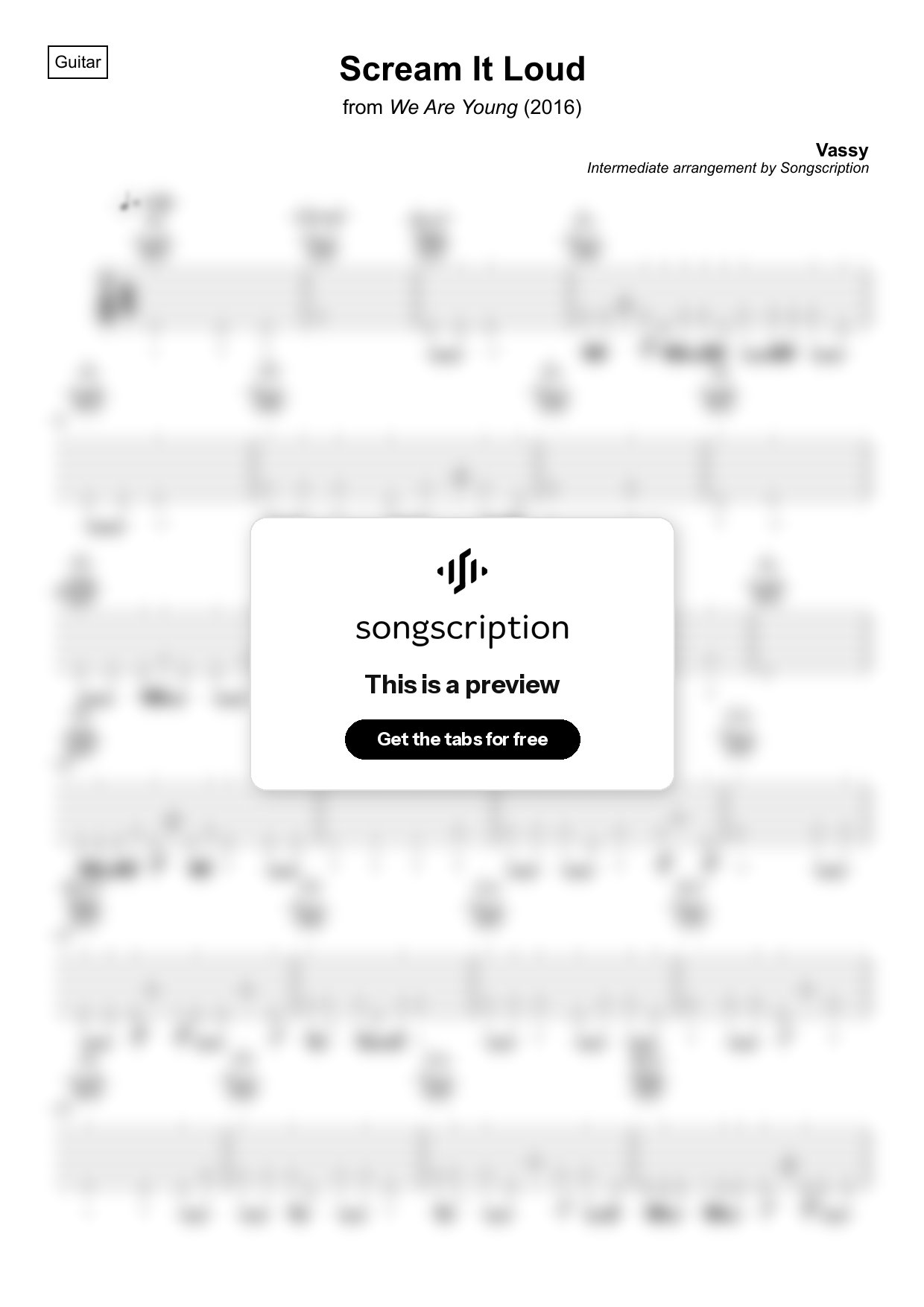 Intermediate Acoustic Guitar Tabs for "Scream It Loud" by Vassy