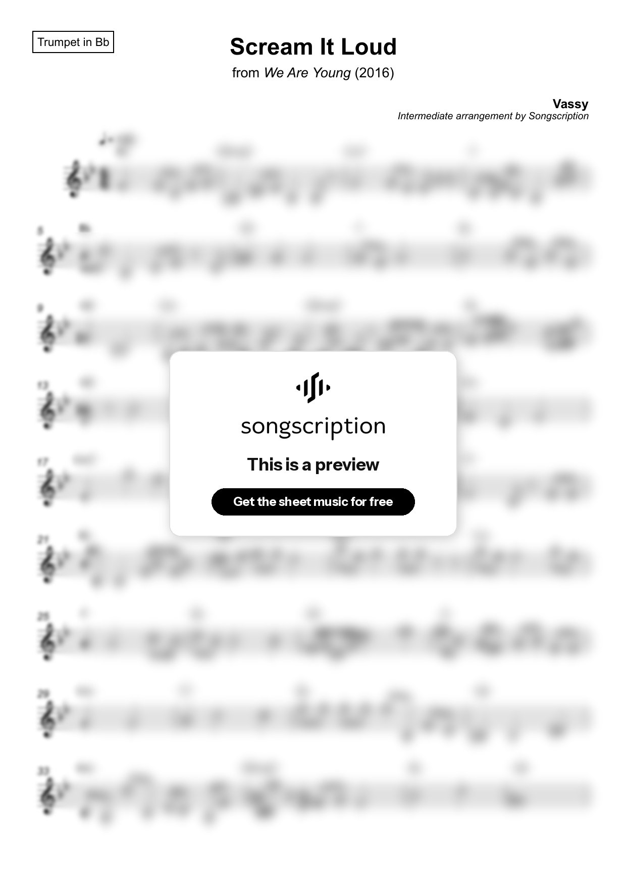 Intermediate Trumpet Sheet Music for "Scream It Loud" by Vassy