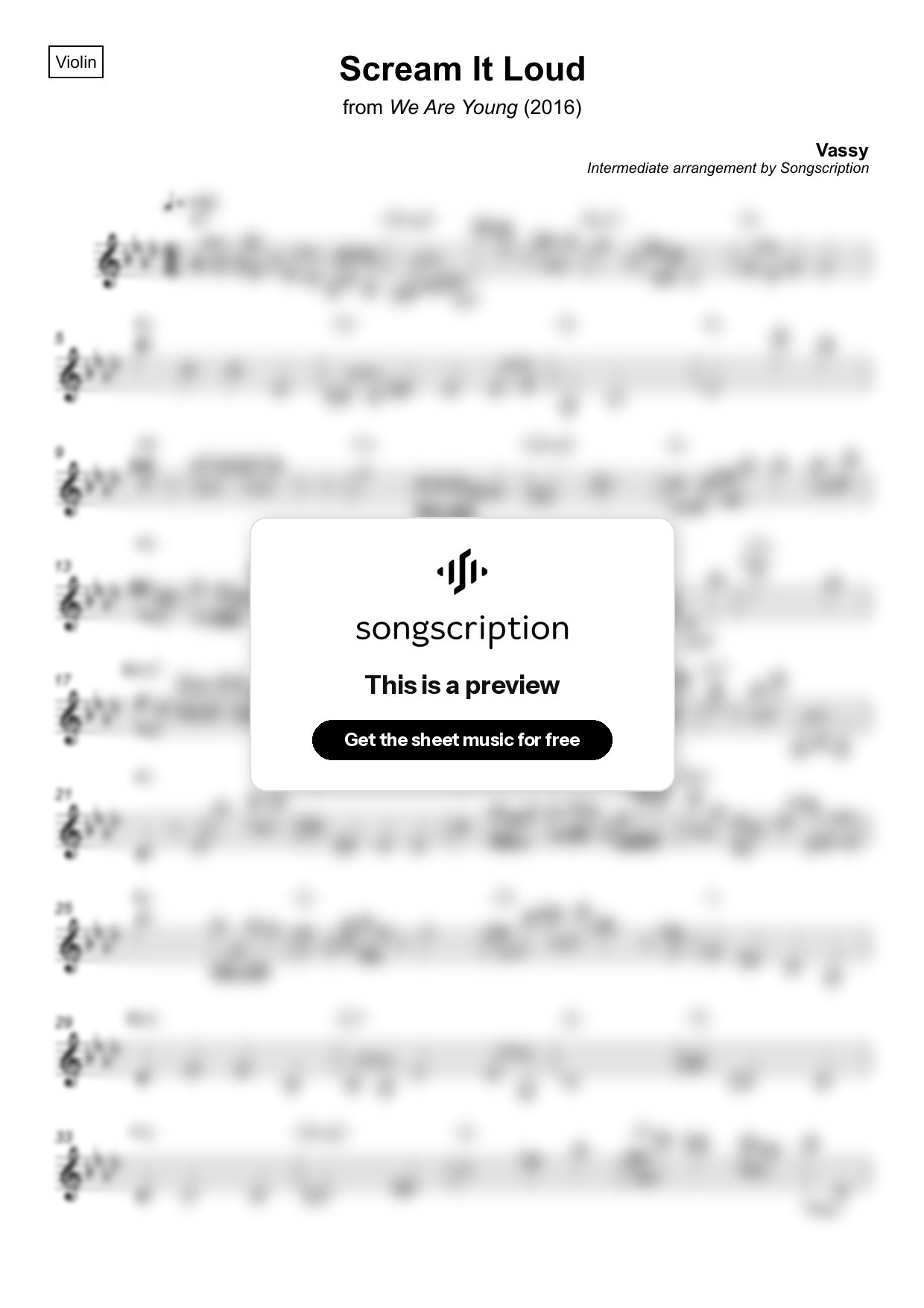 Intermediate Violin Sheet Music for "Scream It Loud" by Vassy